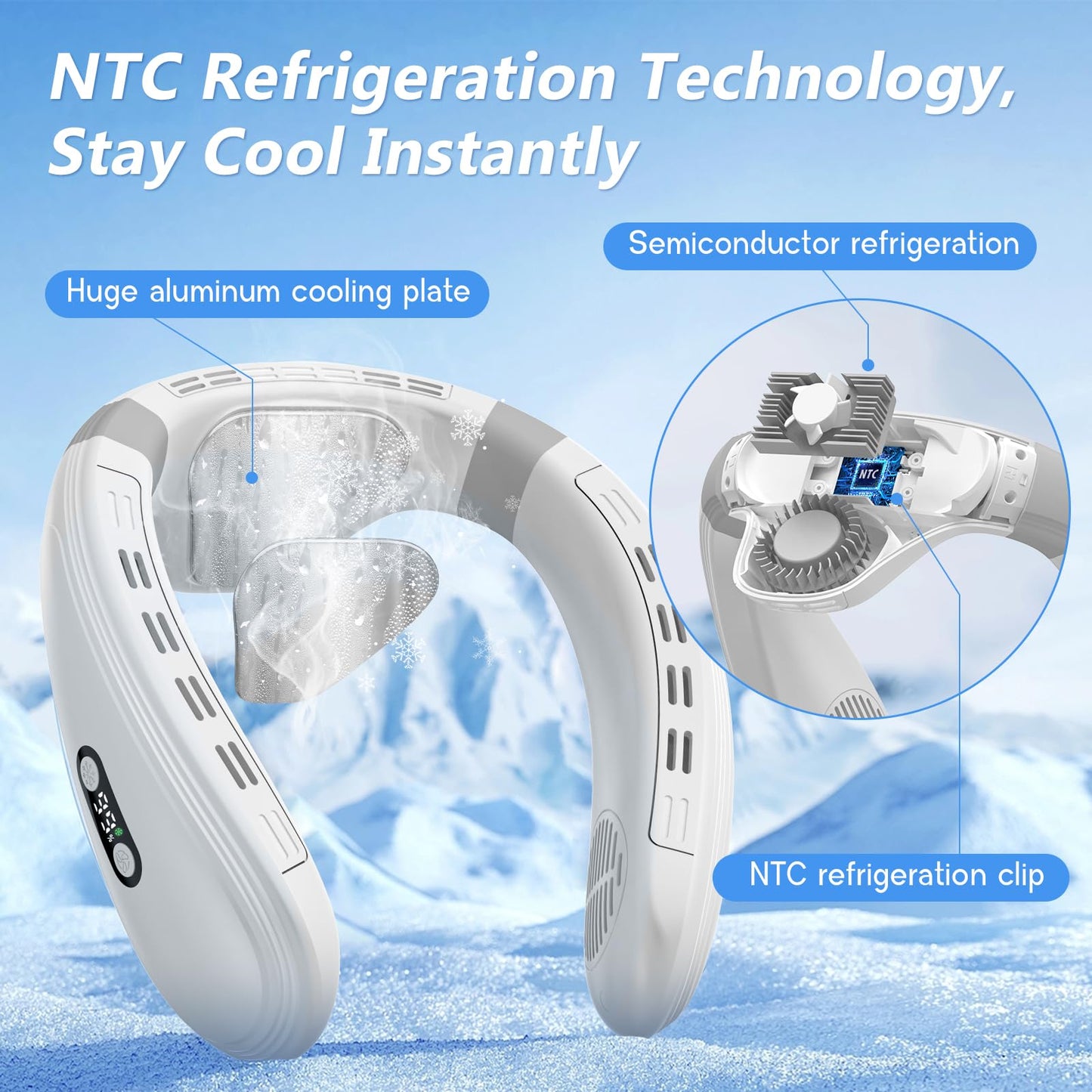 Agihoss Neck Air Conditioner Fans That Blow Cold Air Cooling Device Wearable Fan, 5200mAh Battery Operated Rechargeable Personal Fan, White