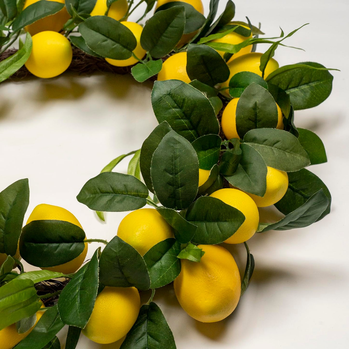 WsCrofts Lemon Wreath - Yellow Lemon with Artificial Green Leaves Wreath for Home Holiday Front Door Decor (20inch)