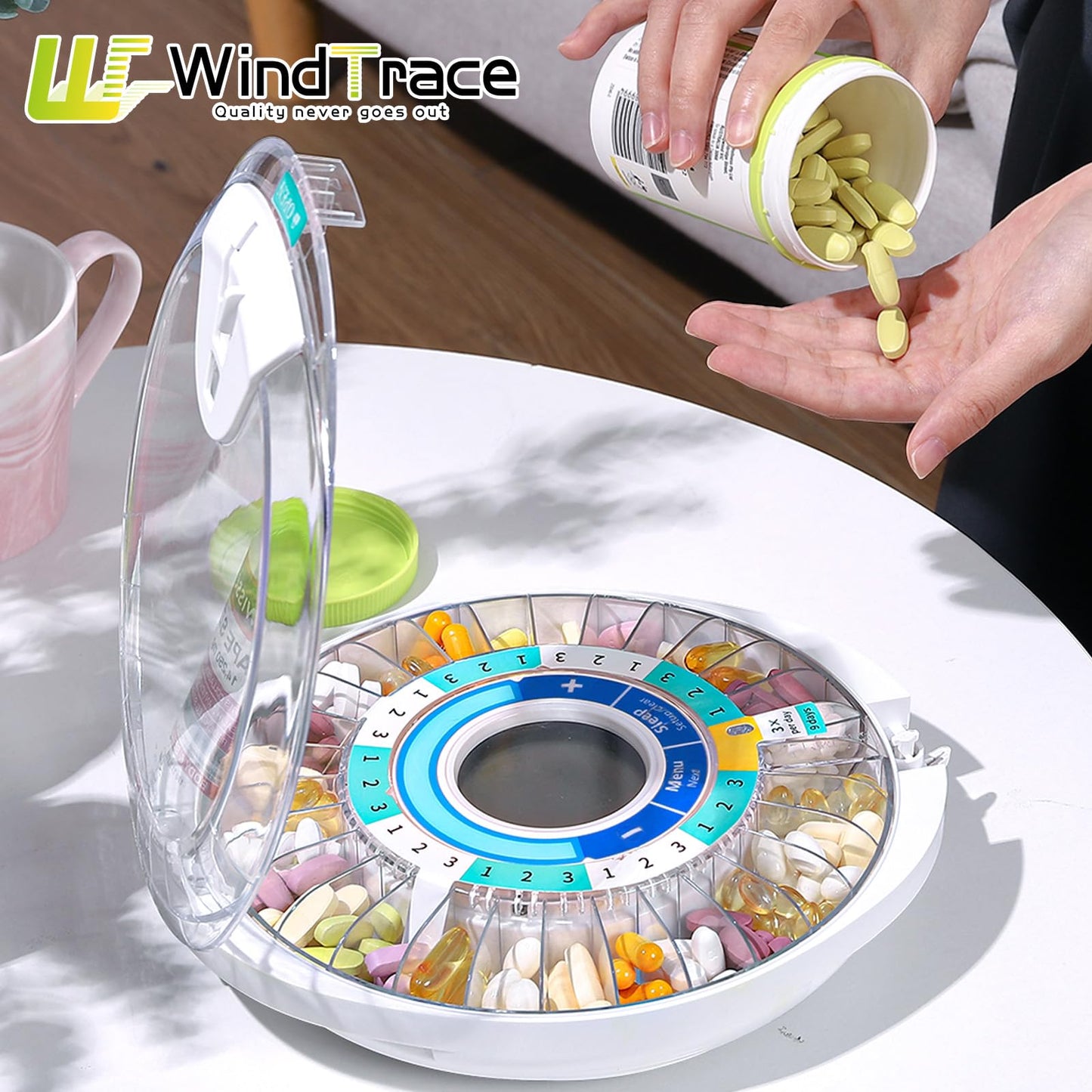 Windtrace Automatic Pill Dispenser for Elderly, Electronic Monthly Pill Organizer with Alarm & Light, 28 Day Smart Lock Medication Dispenser, Timed Pill Dispenser Machine for Prescriptions & Vitamins