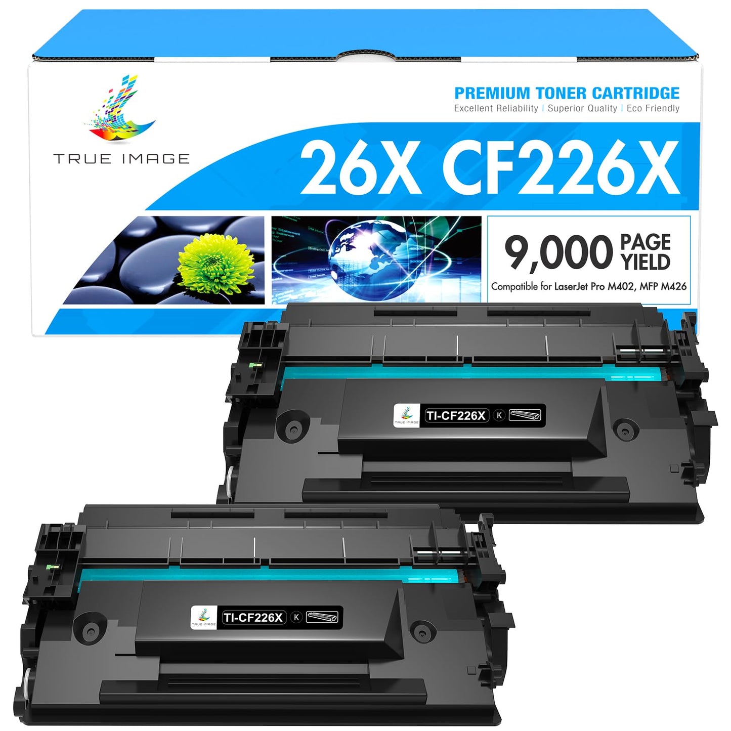 TRUE IMAGE CF226X 26X Toner Cartridge for HP Printer Replacement for HP 26X CF226X 26A CF226A Laserjet Pro M402n M402dn MFP M426fdw M426fdn M426dw M402dne M402 Printer Ink High Yield (Black, 2 Pack)