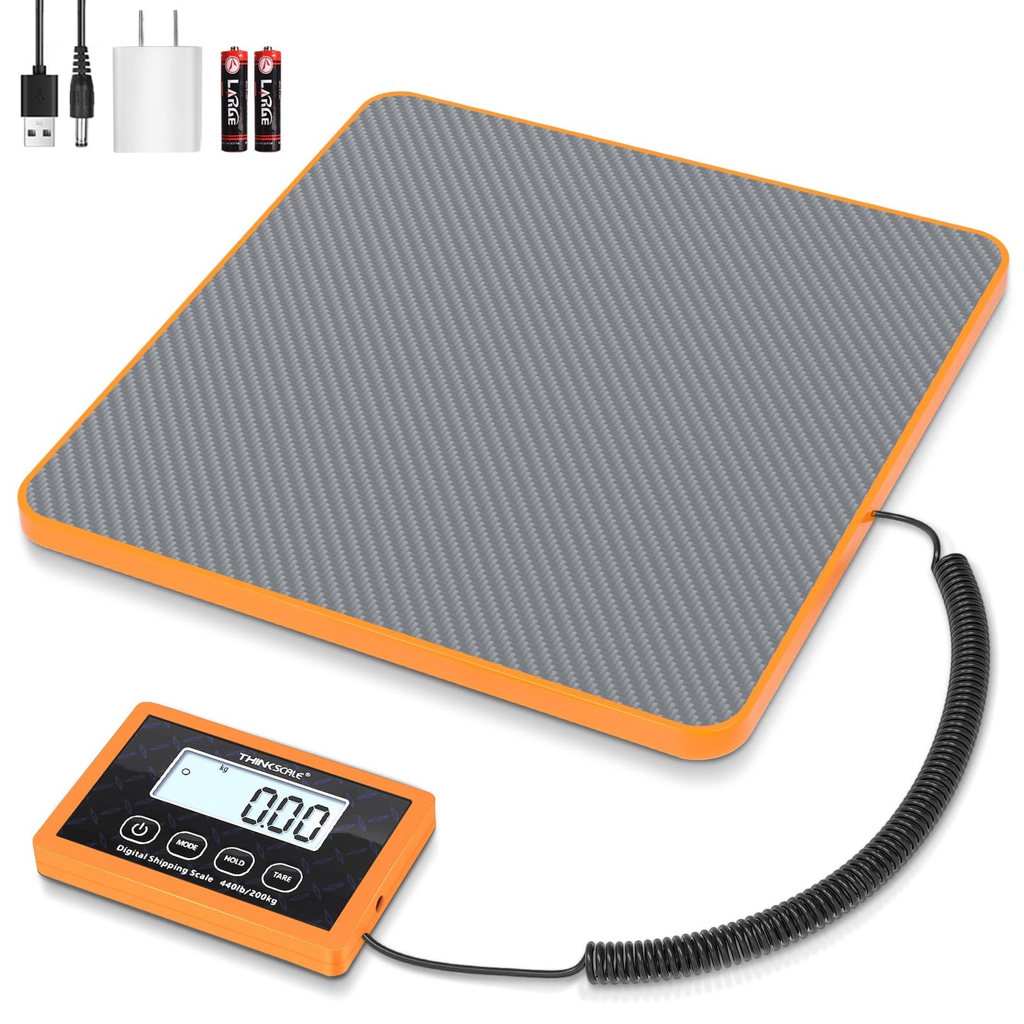 THINKSCALE Shipping Scale, 10g Precision Postal Scale - 440lb Capacity, Lightweight Postage Scale for Packages, Luggage, Mail, Ecommerce, Warehouse & Home, Battery & AC Adapter Included