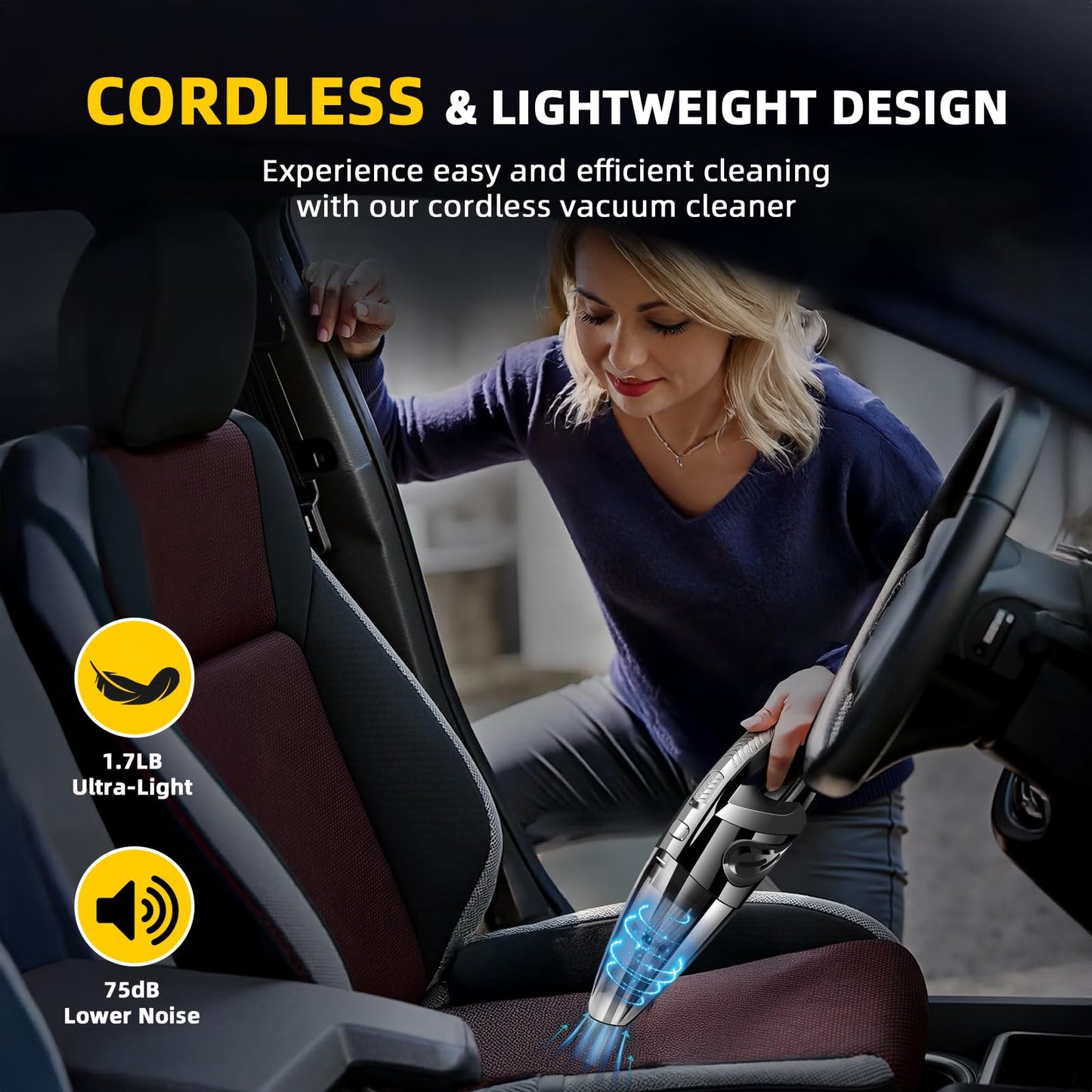 Silbingan Mini Vacuum Cleaner Cordless Handheld, Rechargeable Portable Car Vacuum with LED Light, Small Lightweight Hand Vacuum for Home, Pet Hair, Dust, Sofa, USB Charging