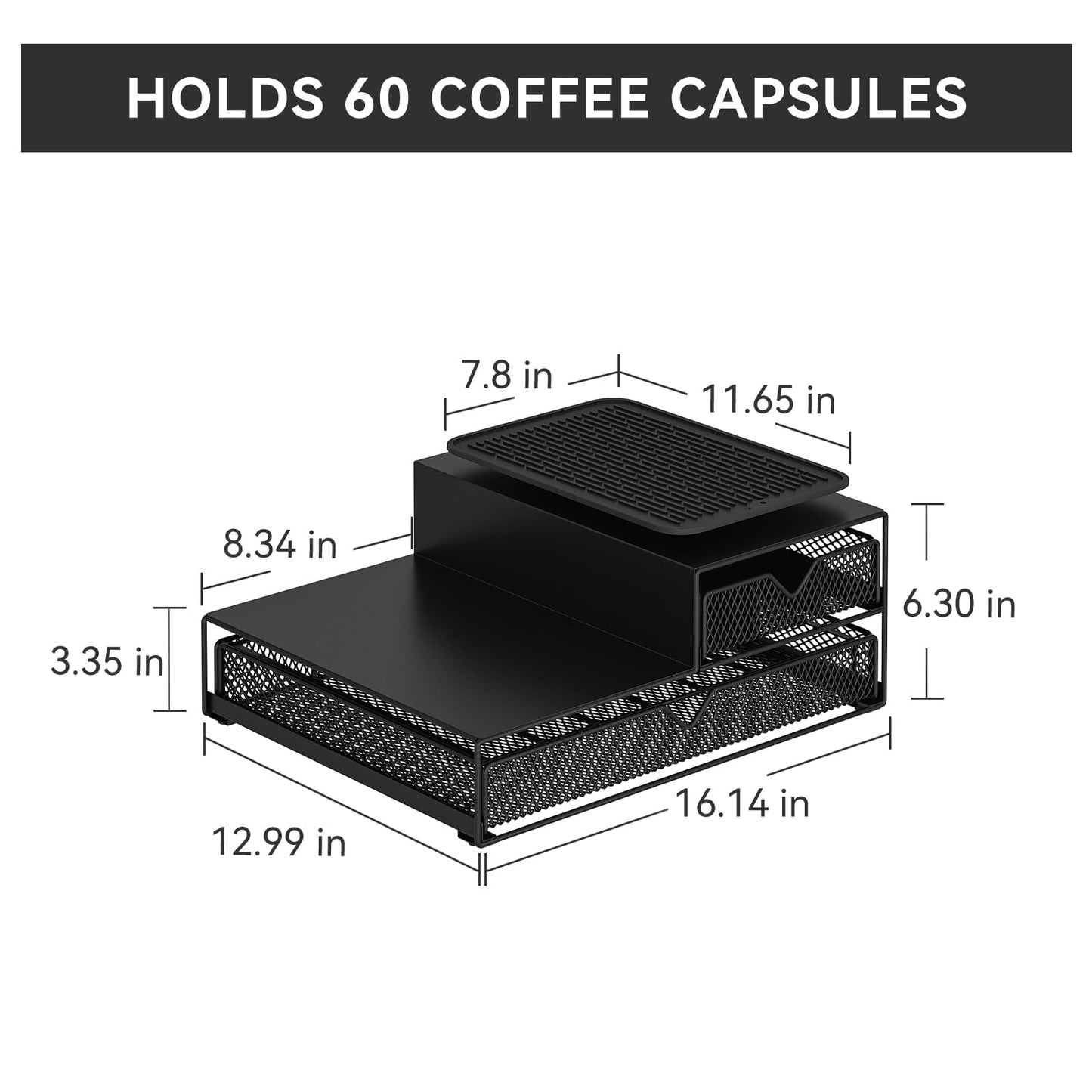 K Cup Organizer for Coffee Station - Sturdy Machine Base 60 Coffee Pod Storage Drawer, Non-Sagging Stand Compatible with Keurig K-Cup Pods, Anti-Vibration, No Assembly (Black)