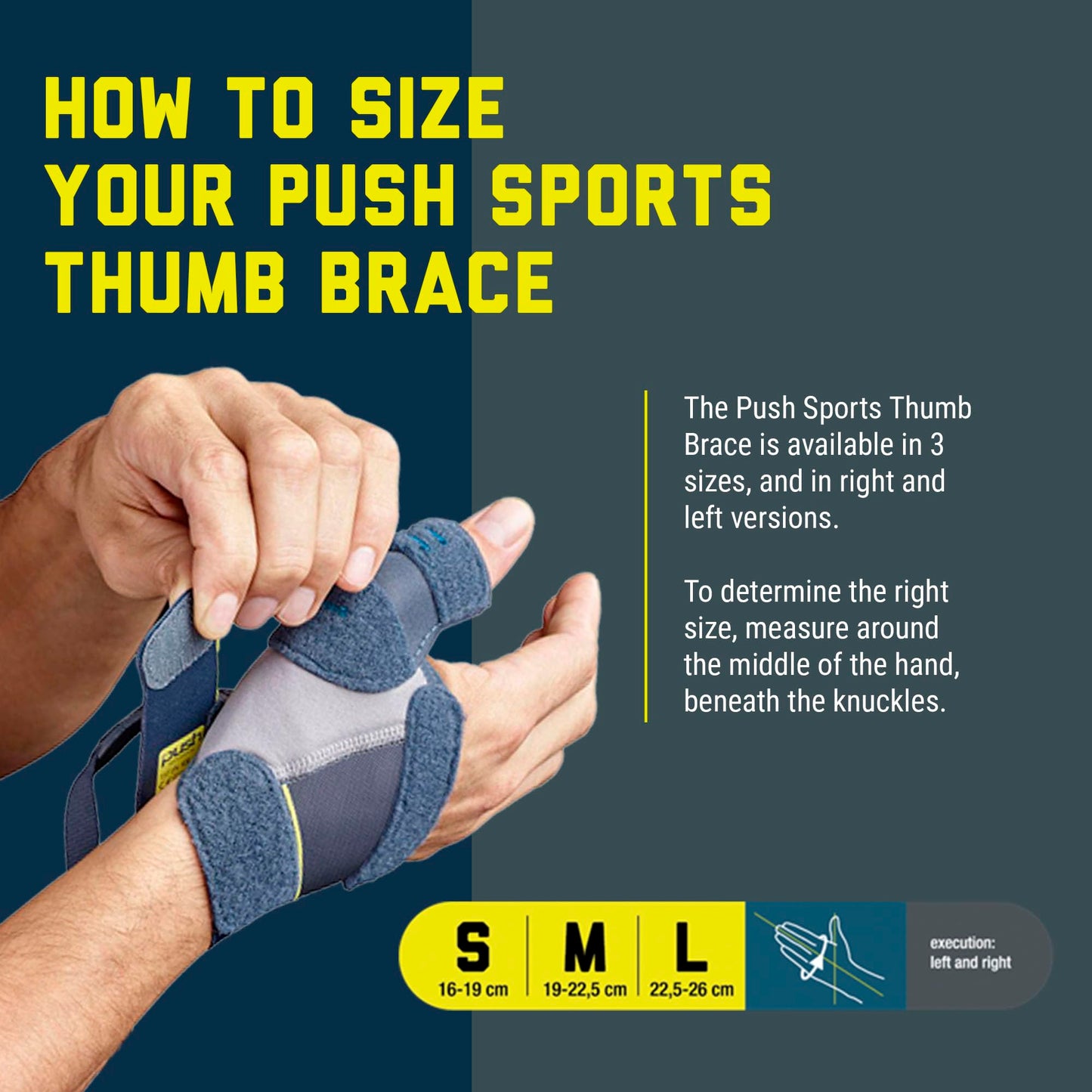 Push Sports Thumb Brace for Thumb MP Joint Injuries. Relief for Skier's Thumb and Ligament Injuries. Can be Worn Under Gloves to Provide Stability During Sports. (Right Medium) - Not for CMC Support