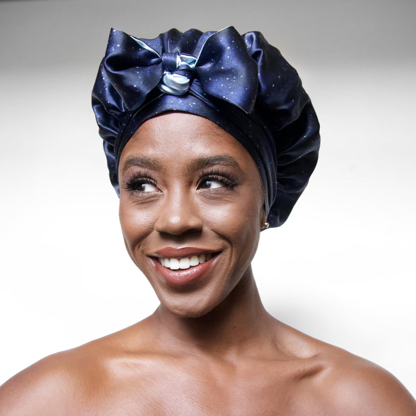 Midnight Print 100% Pure Mulberry Silk Bonnet with Ties - Reversible Silk Bonnet for Sleeping Women - Satin Hair Wrap Bonnet for Black Women - Silk Hair Bonnet for Sleeping - Made in USA
