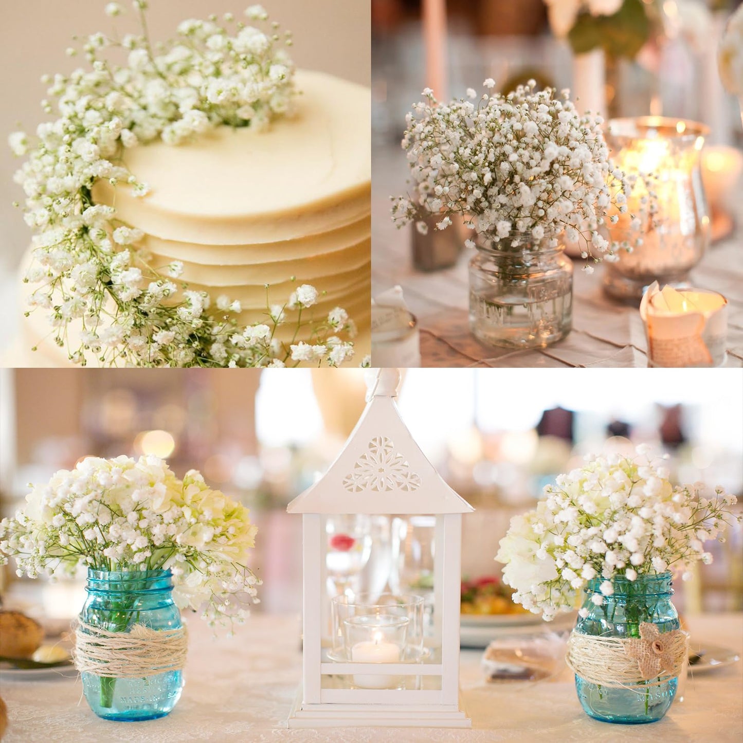 50 Pcs Babys Breath Artificial Flowers, Baby Breath Flowers Artificial Bulk, Real Touch White Fake Flowers, Faux Babies Breath Gypsophila for Wedding Home Decor Floral Arrangement