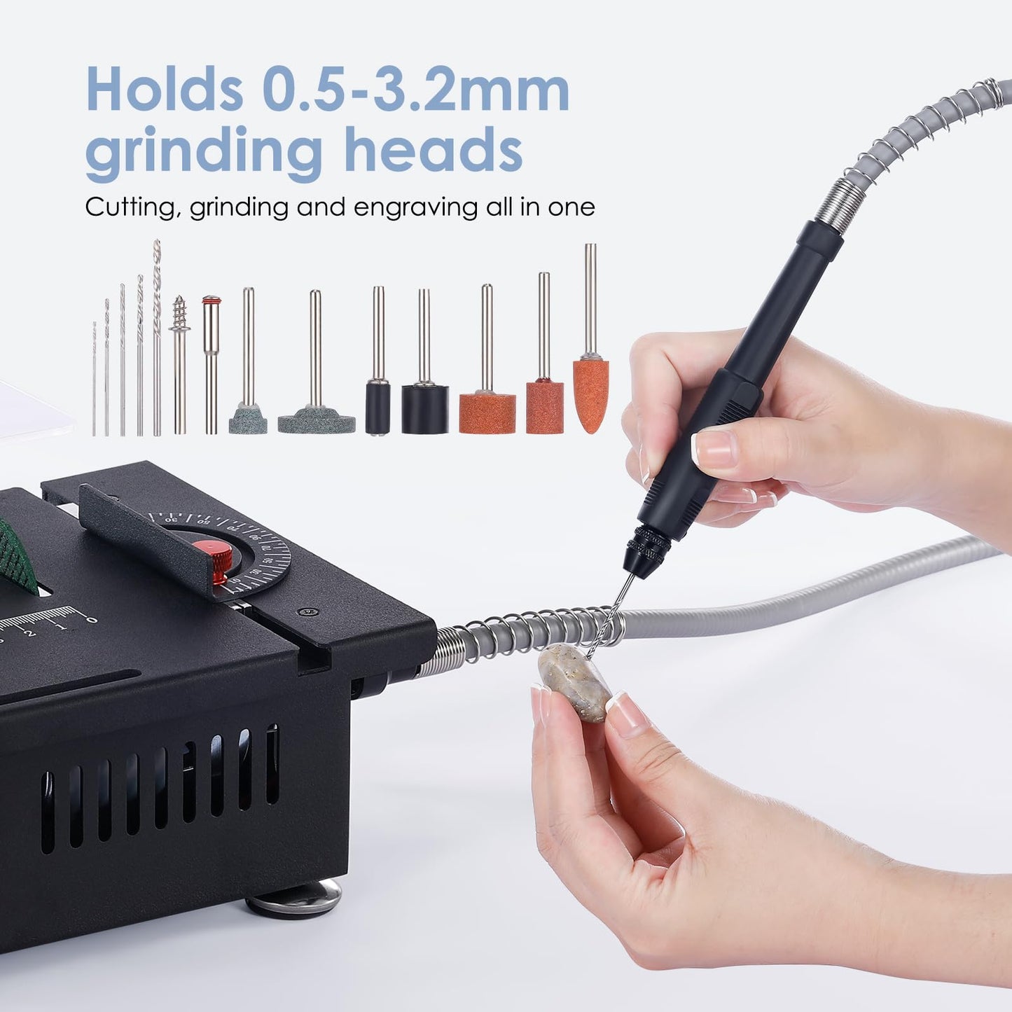 Vislone 100W Mini Table Saw Desktop Electric Saw Cutter 7-Speed Angle Adjustable Lift Blade 0-0.63in(0-16mm) Cutting Depth with Blade Flexible Shaft for DIY Hobby Wood Plastic Acrylic Cutting
