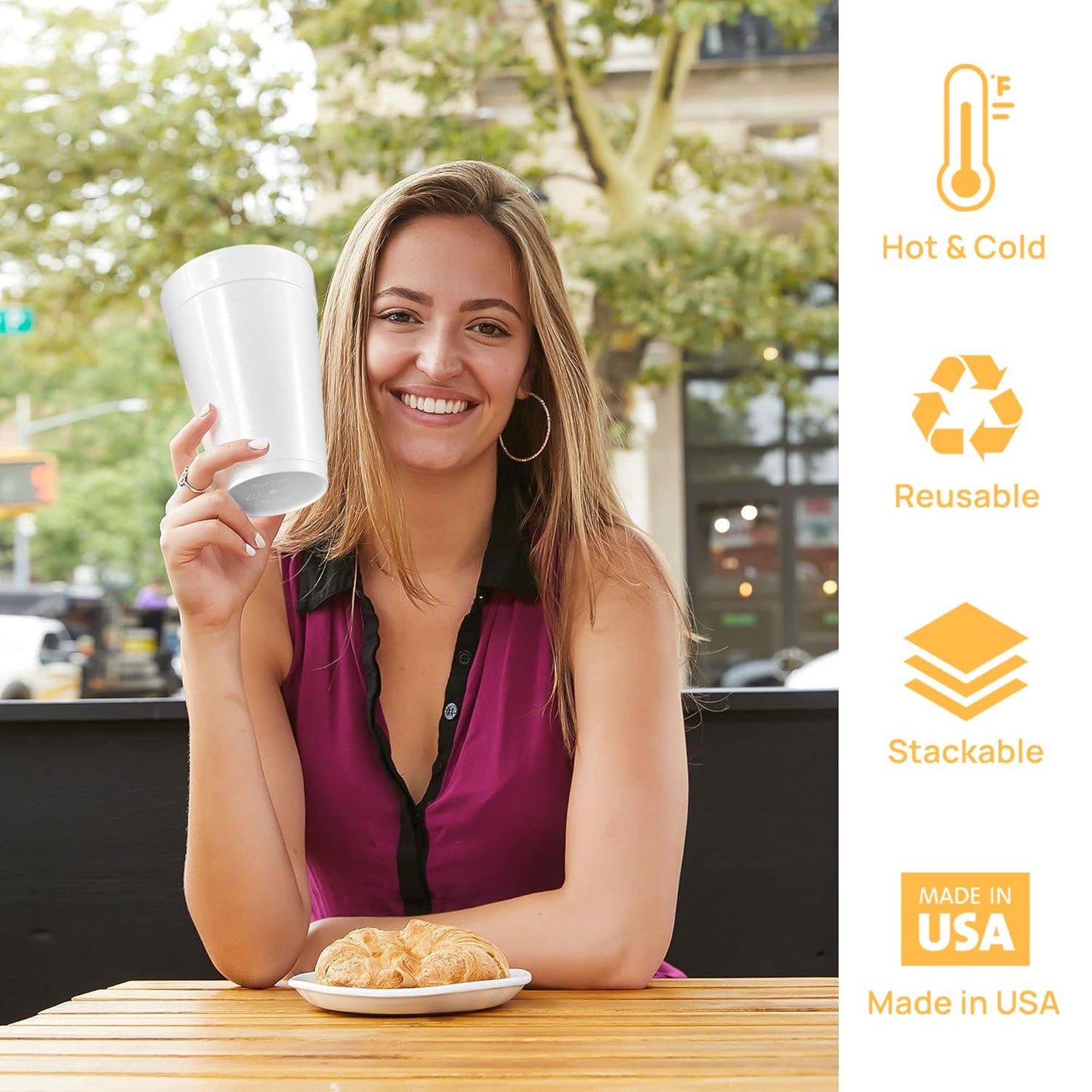 32 Oz Styrofoam Cups with Lids (50 Pack) Large Foam Cups for Hot and Cold Drinks, Insulated White Styrofoam Coffee Cups, Soda, Juice, Tea - Made in USA
