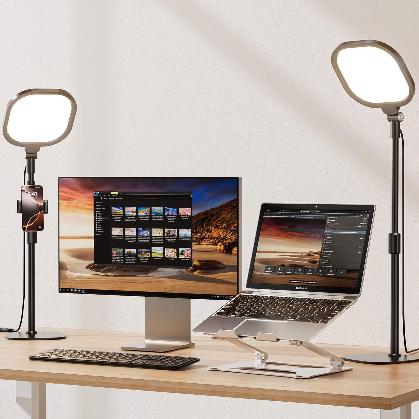 2 Packs Video Conference Lighting Kits, Dimmable Desk Ring Light with Stand and Phone Holder, Computer Laptop Light for Zoom Meeting, Video Calls, Live Streaming, Podcasting, Video Recoring