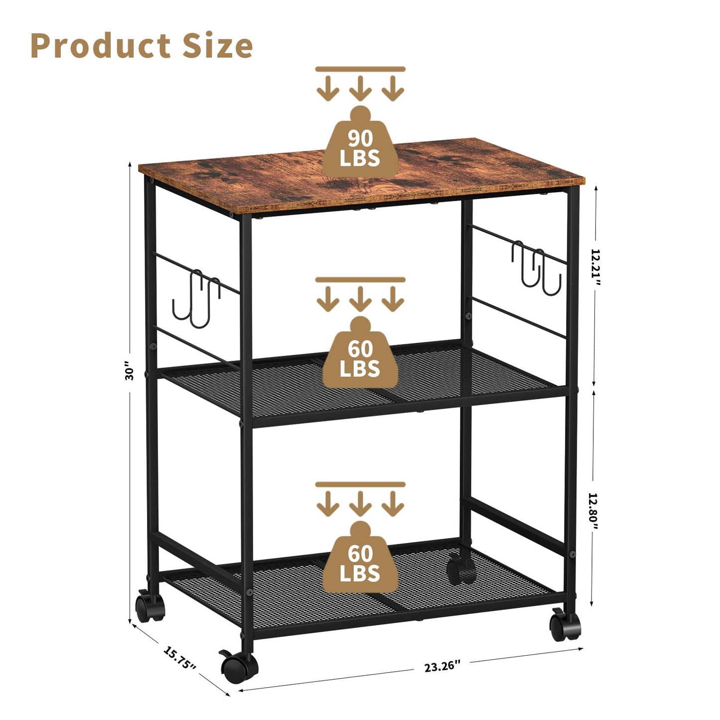 ThreeHio Printer Stand, 3Tier Printer Table with Wheels, Printer Cart with Storage Shelf, Printer Desk for Home Office Fax Machine Scanner, Rolling Cart for Kitchen, Laundry, Balcony, Living Room