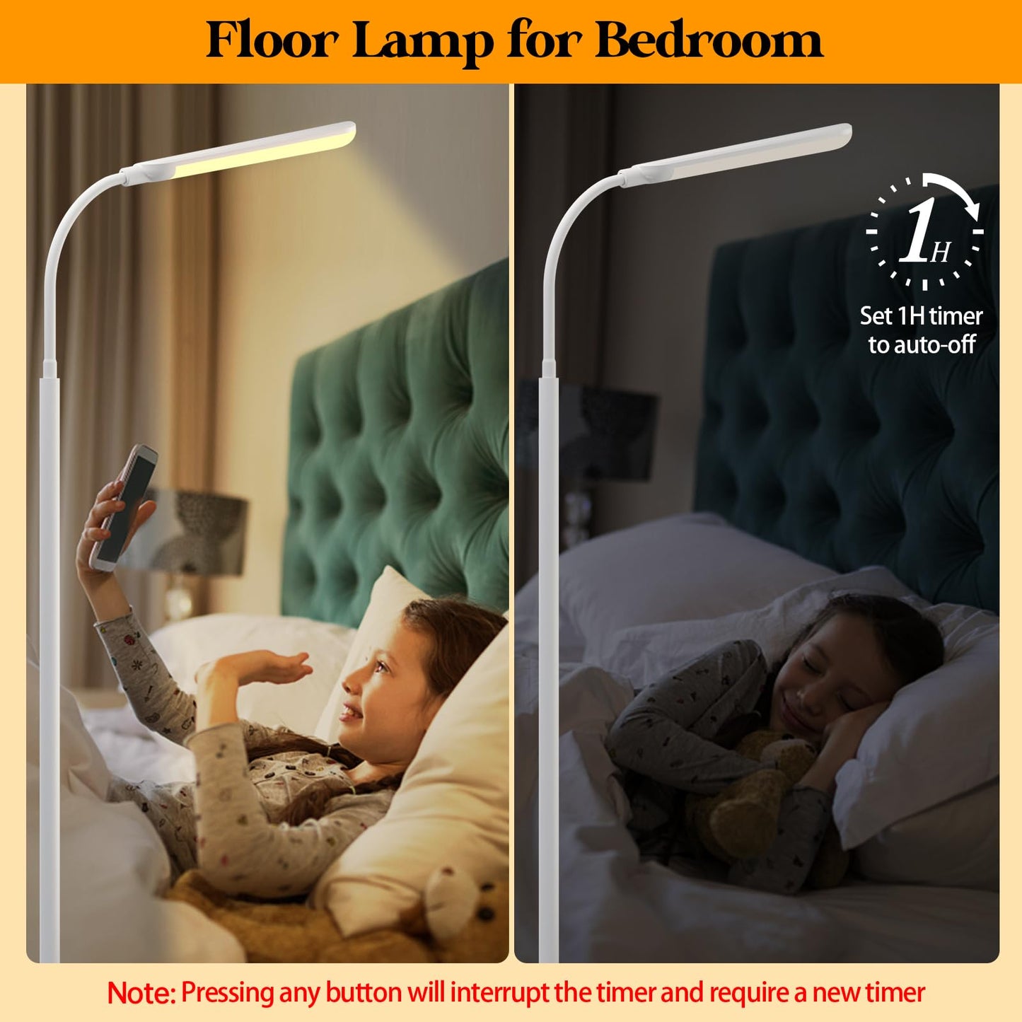 Aisutha LED Floor Lamp, 18W Super Bright Floor Lamp for Living Room, Adjustable Stepless Colors & Brightness Standing Lamp, Eye Caring Reading Light with Remote (White)