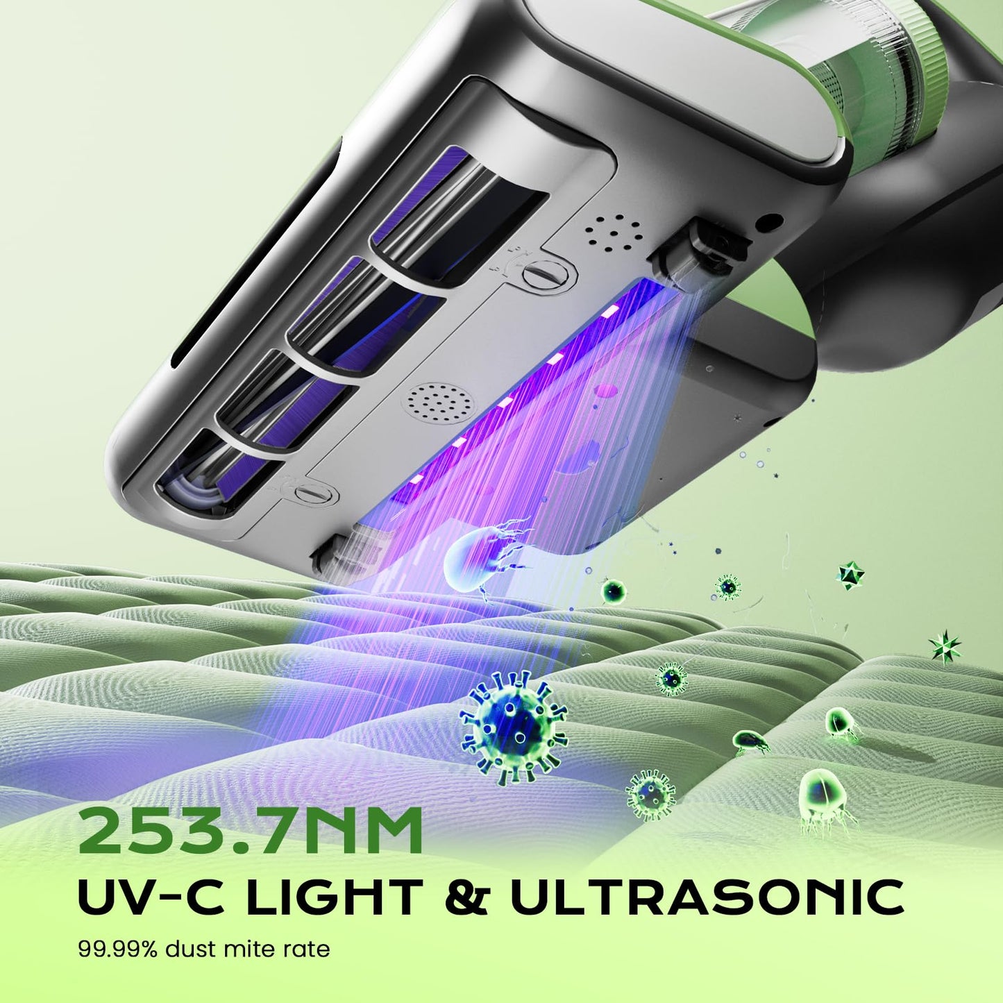 MYUAKO Mattress Vacuum Cleaner Bed Vacuum Versatile Handheld Vacuums with 500W 18Kpa Power Suction & 253.7nm U-V-C Light & Heating Tech & 30000 RPM/Min Brush Roll Rotation Corded