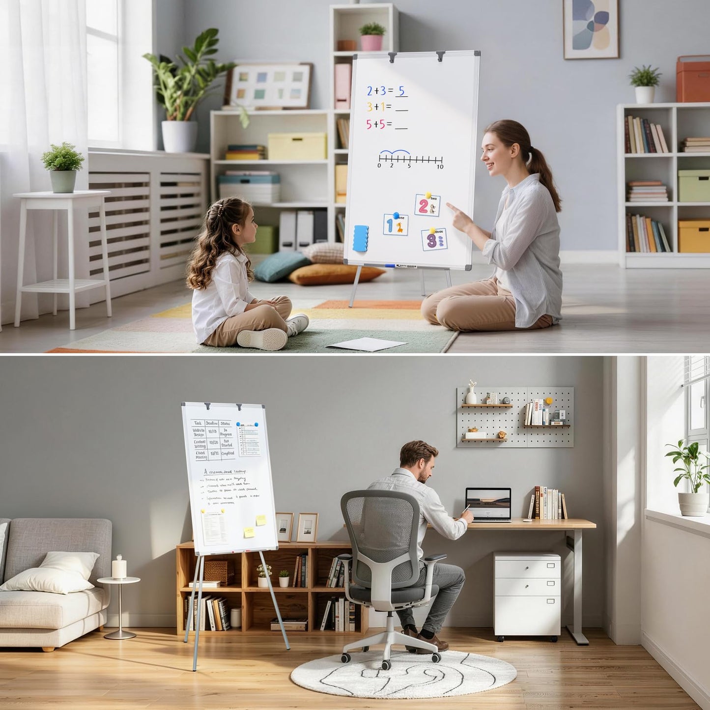 MAKELLO White Board with Stand, Portable Whiteboard Easel 3'x2' for Office Classroom Home School, Adjustable Height, Aluminum Frame, 36x24in