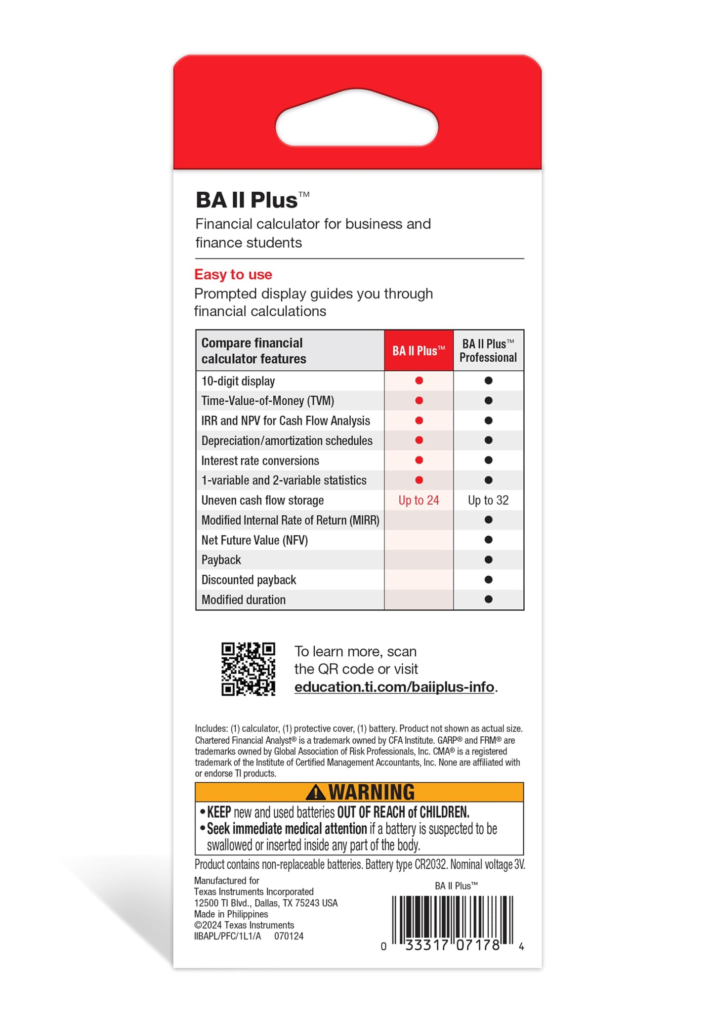 Texas Instruments IIBAPL/TBL/1L1 BA II Plus Financial Calculator, Black, small