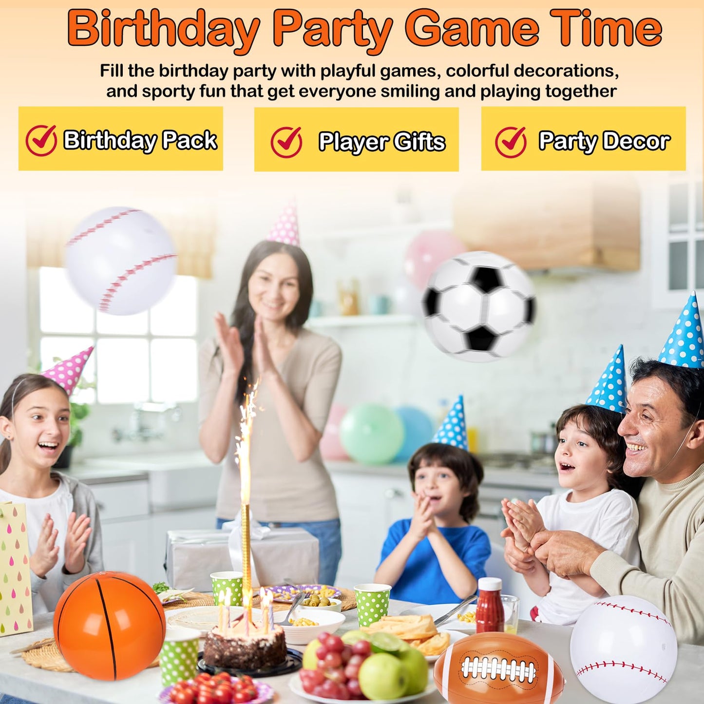 SAYAYA 28 Pieces Inflatable Sports Beach Balls, 8 in Inflatable Ball Basketball, Baseball, Football, Soccer Blow Up Beach Balls for Summer Pool Game Sports Theme Birthday Party Favors