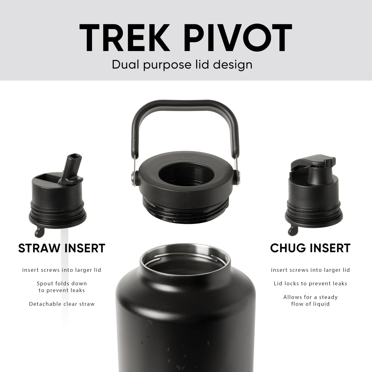 Simple Modern Trek Pivot | Gallon Water Bottle Jug with Handle & Boot | Interchangeable Straw & Chug Lids | Large Insulated Stainless Steel | Sports Camping Outdoors | 128oz, Almond Birch