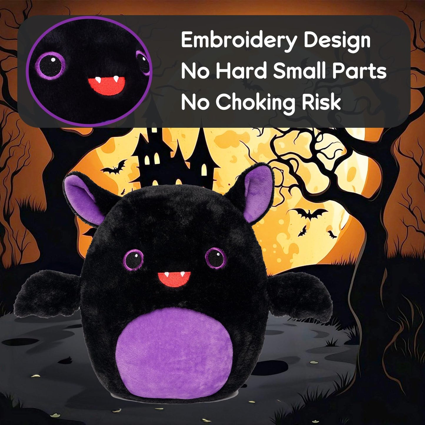 WEIGEDU Bat Plush Toy with Wings and Embroidered Eyes - Halloween Theme Party Gift for Boys and Girls