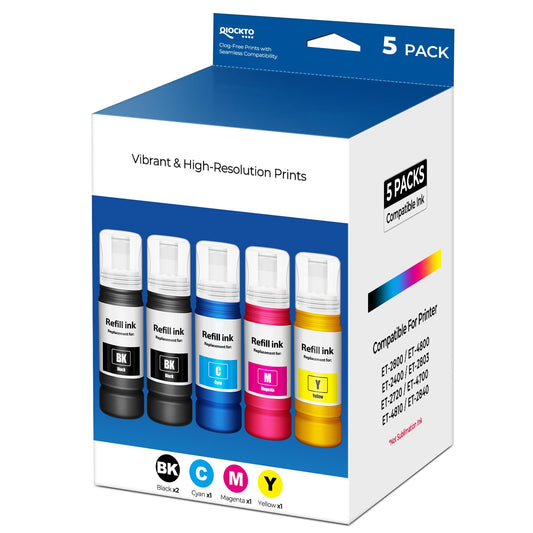 Compatible for EPT522 Ink Refill Bottles Replacement for ET-2800 ET-2400 ET-4800 ET-2803 EPT522 Ink Refill for Eco tank ET2800 ET2400 ET4800 ET2803 ET-2720 ET-4700 ET-4810 ET-2840 Printer, 5 Pack
