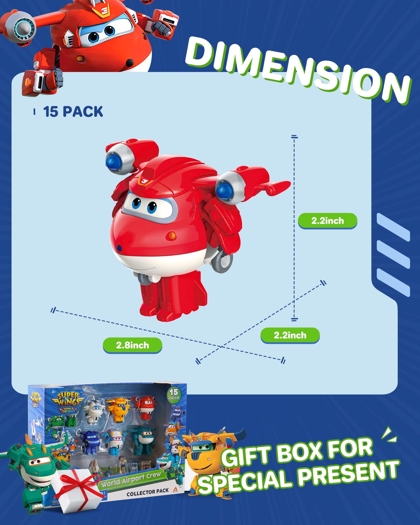Super Wings Toys, transformable Toys 2 Inch, Mini Action Figures for Kids 3-12 Years Old, Real Mobile Wheels, Birthday Party Supplies for Preschool Boys and Girls, Airplane Toys Playset (15 Packs)