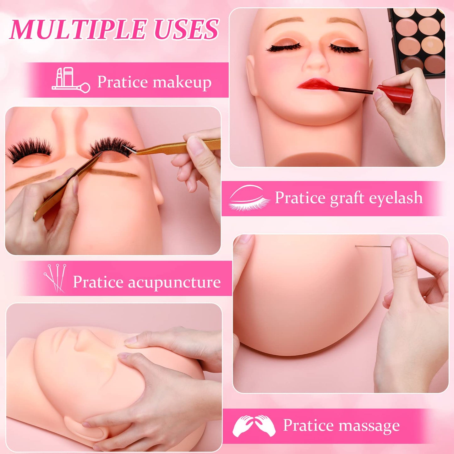 Reginary 6 Pcs Lash Mannequin Head Silicone Plastic Head Esthetics Mannequin Head Practice Training Head Makeup Head Makeup Mannequin Training Head for Practice Makeup Massage Graft Eyelash(White)