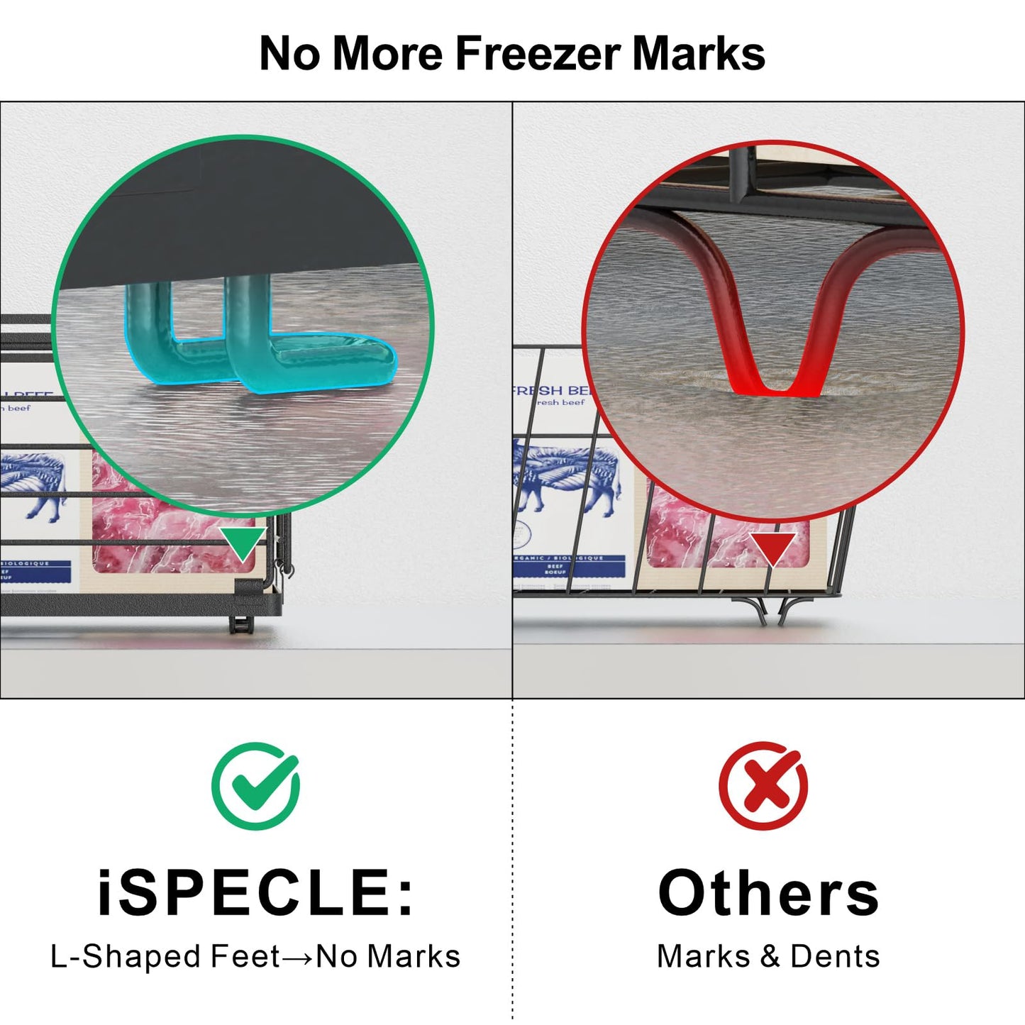 iSPECLE Freezer Organizer Bins for 10 to 20 Cu.Ft, 2 Pack Expandable Hanging Baskets Fit 17.5"-22.6" Width, Metal Wire Storage Racks for Deep Freeze, Not for Upright, Black