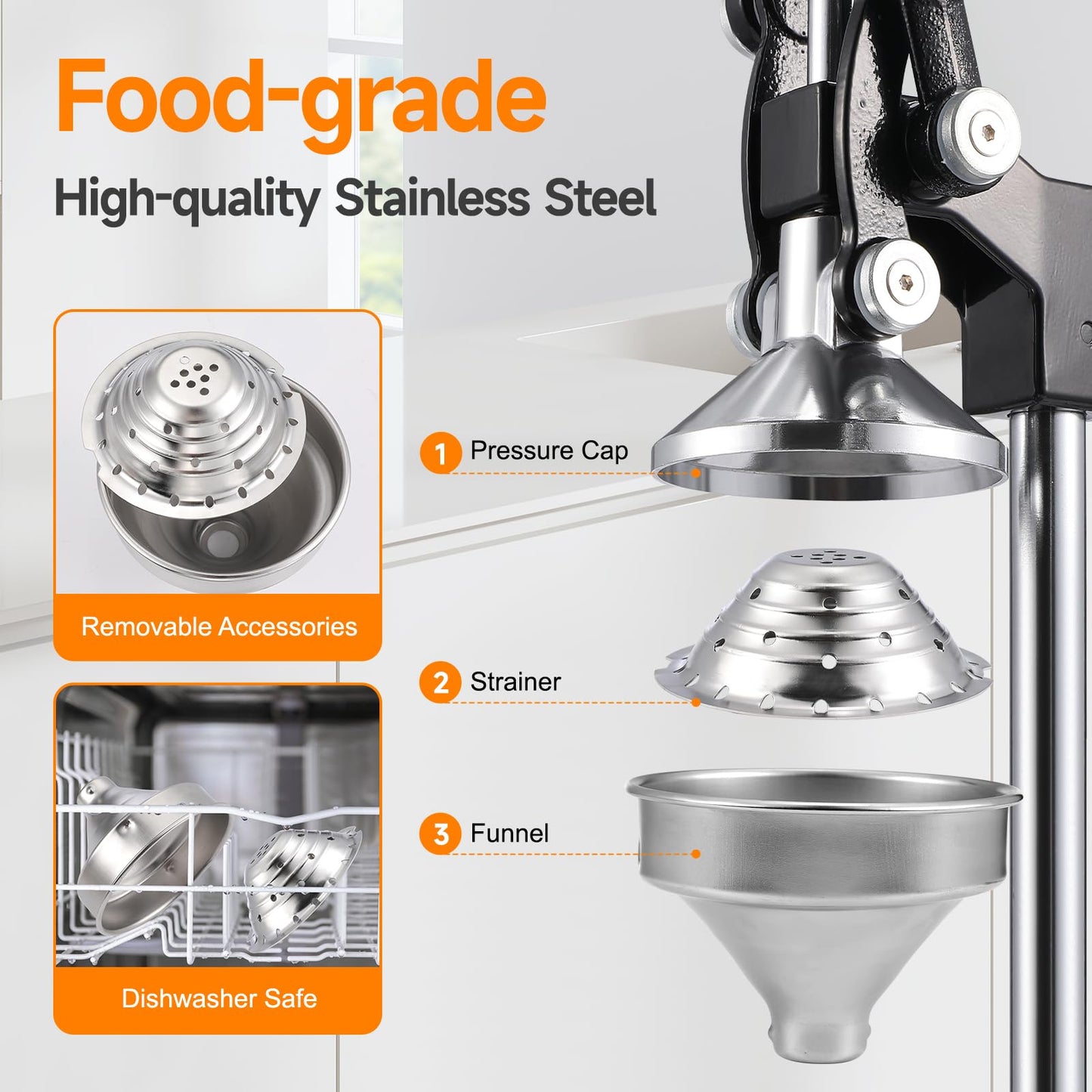 OSTBA Cast Iron Manual Citrus Juicer, Heavy Duty Hand Press Orange Juicer with Stainless Steel Cup & Strainer, Commercial Grade Lemon Squeezer for Orange, Lemon, Lime, Grapefruit, Pomegranate