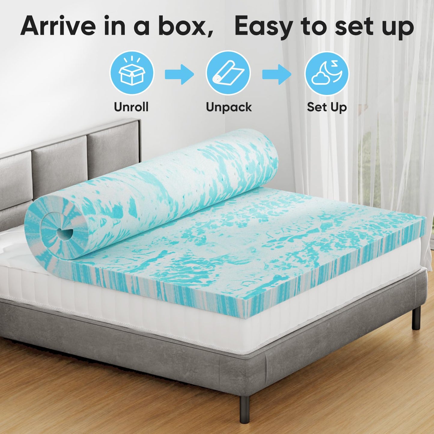 NEWBULIG 3 Inch Full Memory Foam Mattress Topper, Gel Foam Mattress Topper for Pressure Relief, Ventilated Design Bed Topper in a Box, CertiPUR-US Certified