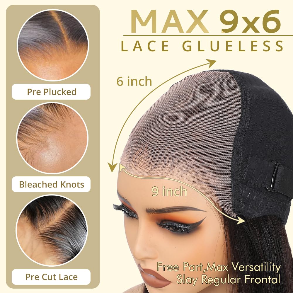 GUDOZO 9x6 Bob Wig Human Hair Glueless Wigs Human Hair Pre Plucked Pre Cut HD Lace Front Glueless Wigs Human Hair 200% Density Short Straight Bob Wigs for Black Women 12 inch