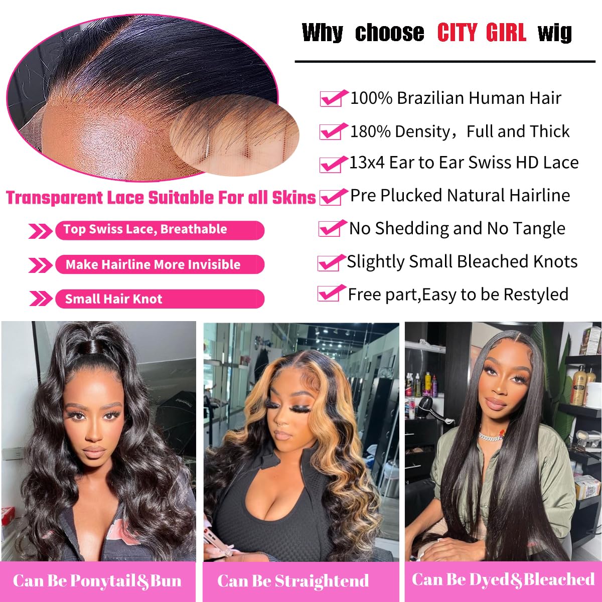 CITY GIRL Body Wave Lace Front Wigs Human Hair 13x4 hd Transparent Lace Frontal Body Wave Human Hair Wig for Women Pre Plucked 180 Density 20 Inch