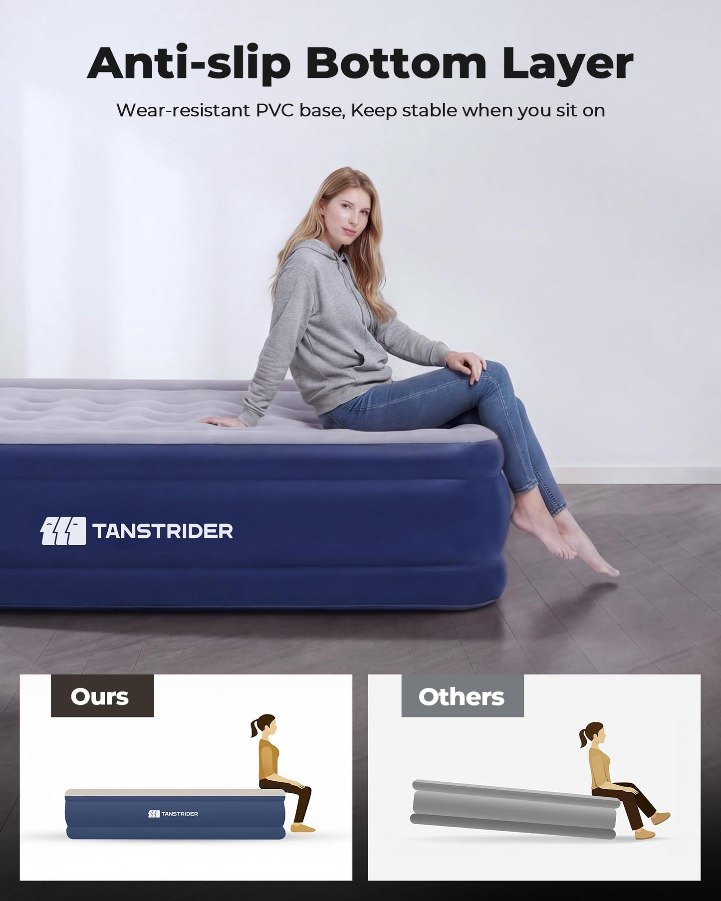 TANSTRIDER Full Size Air Mattress with Built in Pump, 18'' Raised Blow Up Mattress in 3 Mins Inflation/Deflation,Double Inflatable Air Bed for Guests & Home, Outdoor colchon inflable 600lbs Max