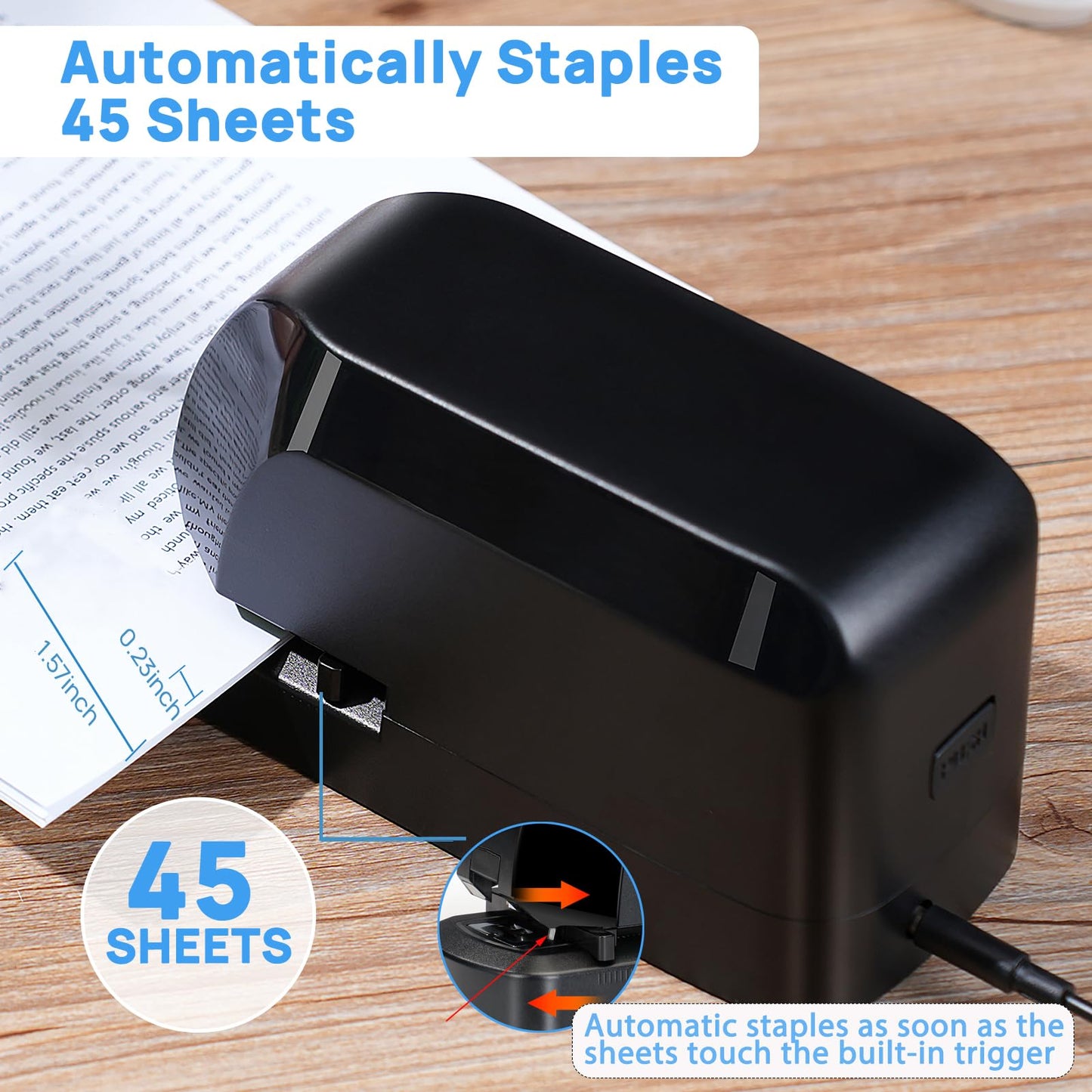 Electric Stapler for Desk Value Pack, 45 Sheet Capacity, Includes 1500 Staples & Staple Remover, No-Jam, Faster Stapling, AC Adapter Powered, Black