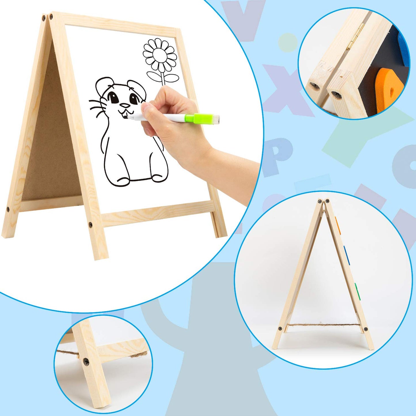 INNOCHEER Magnetic Letters and Numbers with Easel for Kids - 133 Pieces Alphabet Magnets, Educational Dry Erase Board - Whiteboard & Chalkboard for Toddlers Writing & Drawing