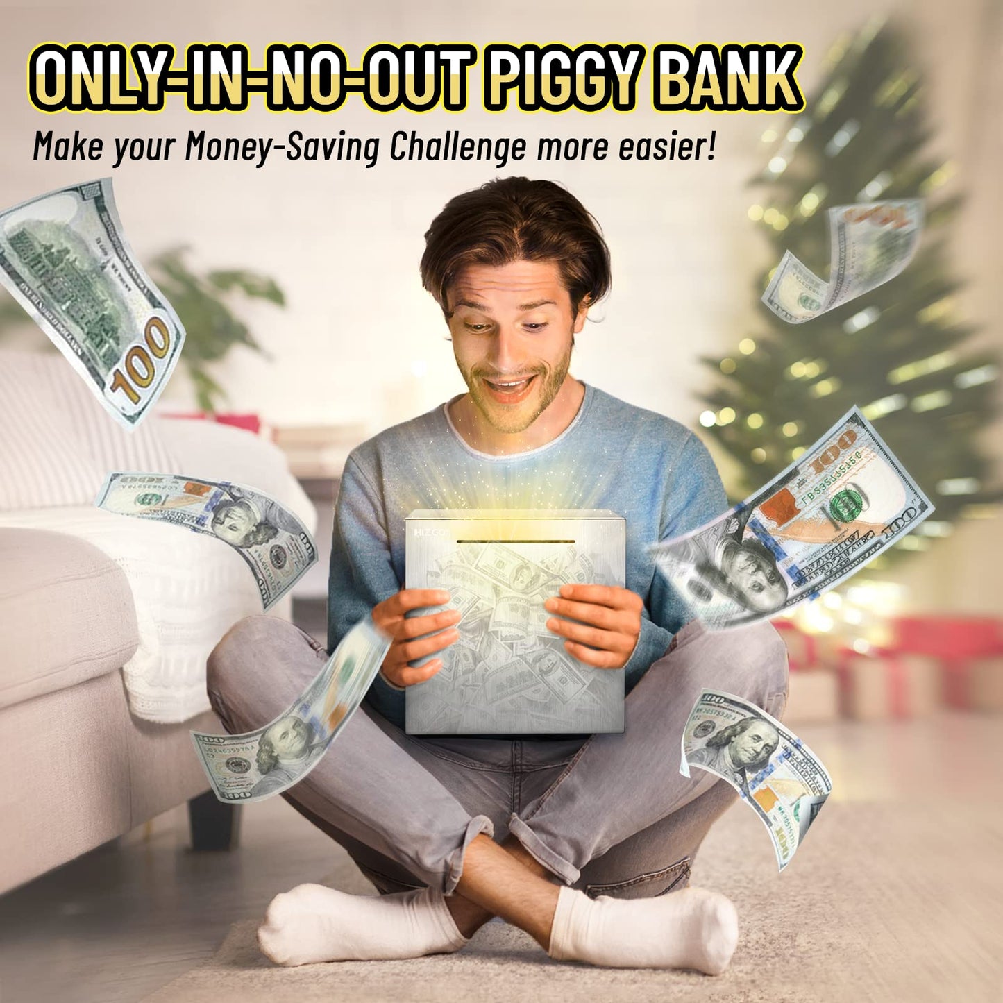 hizgo Piggy Bank for Adults Stainless Steel Savings Bank to Help Budget and Save Must Break to Access Money（7.9 inch）