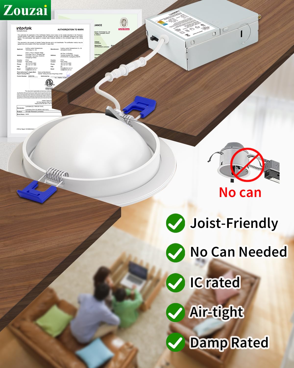 zouzai 4 inch 5CCT Adjustable Gimbal LED Recessed Light, 360°+90° Directional, Dimmable, Decorative Lighting for Home and Commercial, Ambient Lighting, Displays, Sloped Ceilings, 6-Pack White ETL