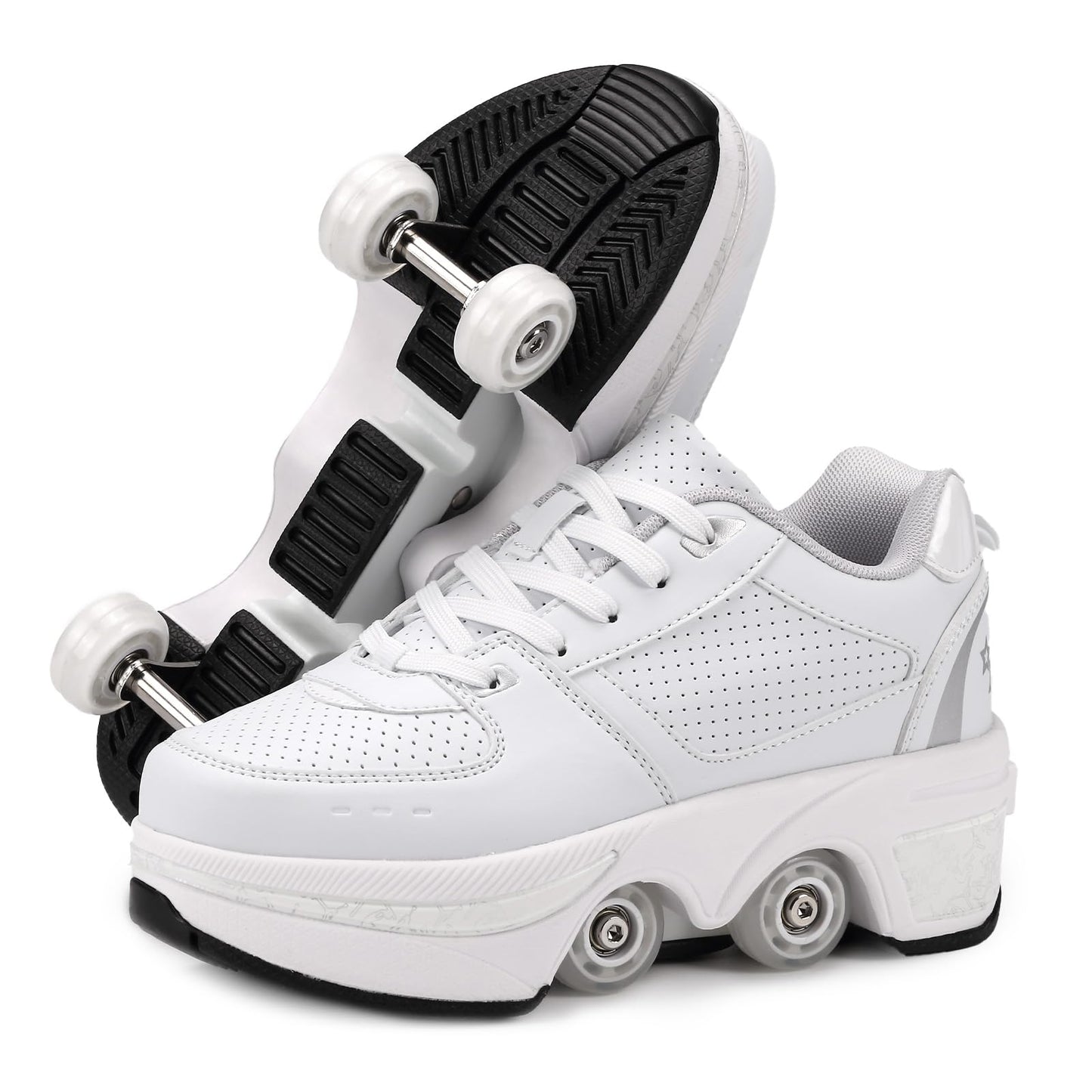 2-in-1 Roller Skates Double-Row Deform Wheel Roller Skating Automatic Walking Shoes Fitness Kick Roller (by, 11 Women/10 Men)
