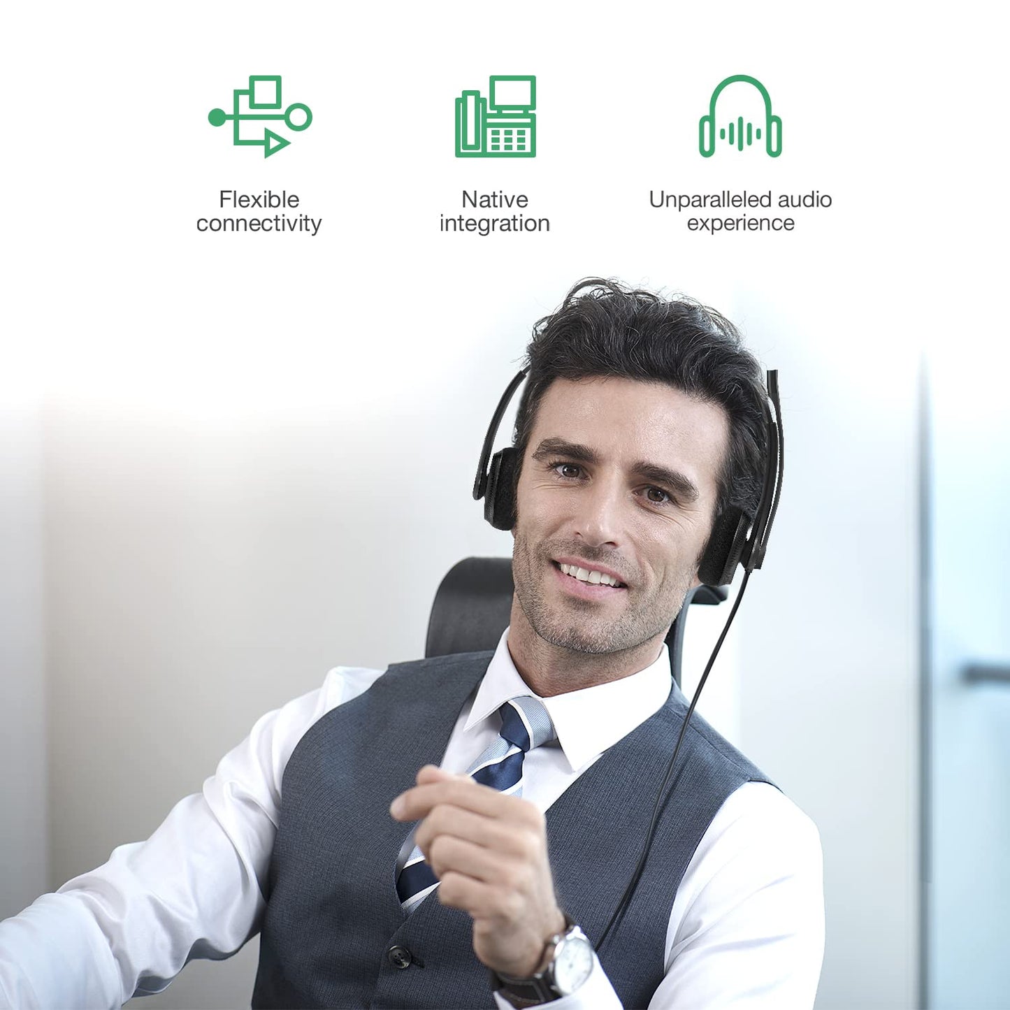 Yealink Phone Headsets for Office Phones YHS34 Lite QD to RJ9 Wired Headset Compatible with Poly Snom Grandstream Phones Desk Landline Headset with Microphone -Mono/68g/2.1m Cable