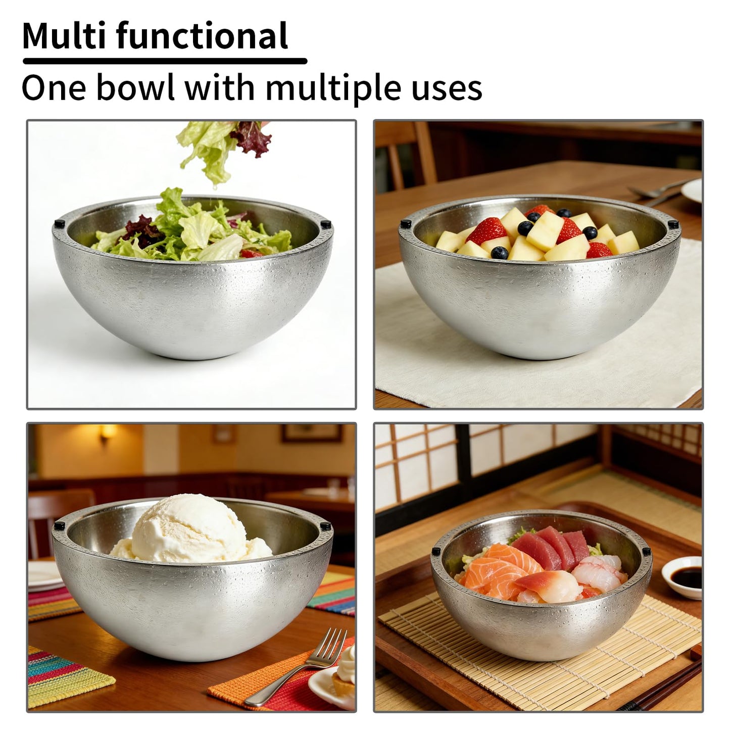 Amestar Dip Chiller Bowl 2 Pack- 70 OZ Large Capacity, Frozen Ice Stainless Steel Insulated Party Serving Bowl, Salad Pod for Parties Salsa, Guacamole, Condiments, Sauces, Keeps Food Hot or Cold