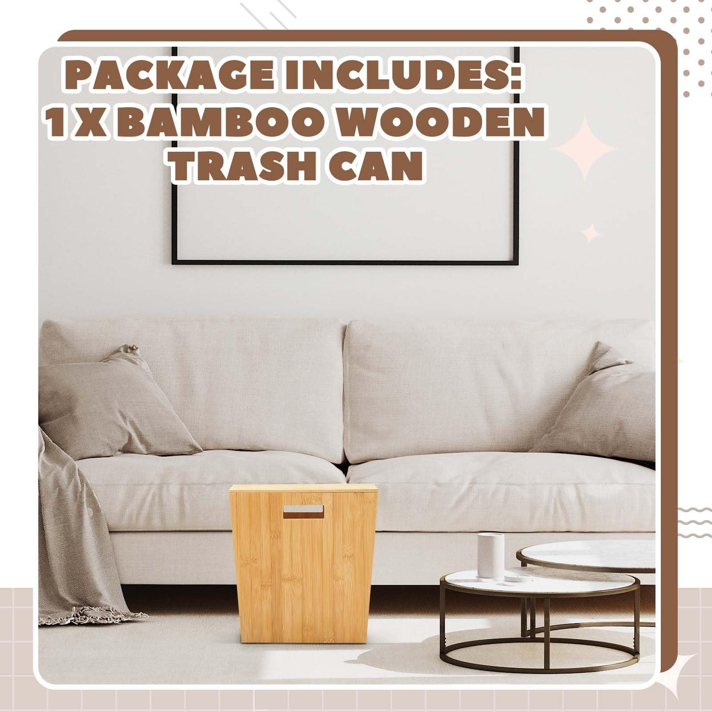 Reallnaive Slim Bamboo Trash Can for Bathroom Small Wooden Trash Can with Lid Wooden Waste Bin with Handle for Bathroom, Home, Office, Laundry, Bedroom, Kitchen, Living Room,12.9'' x 6.4'' x 13.3''