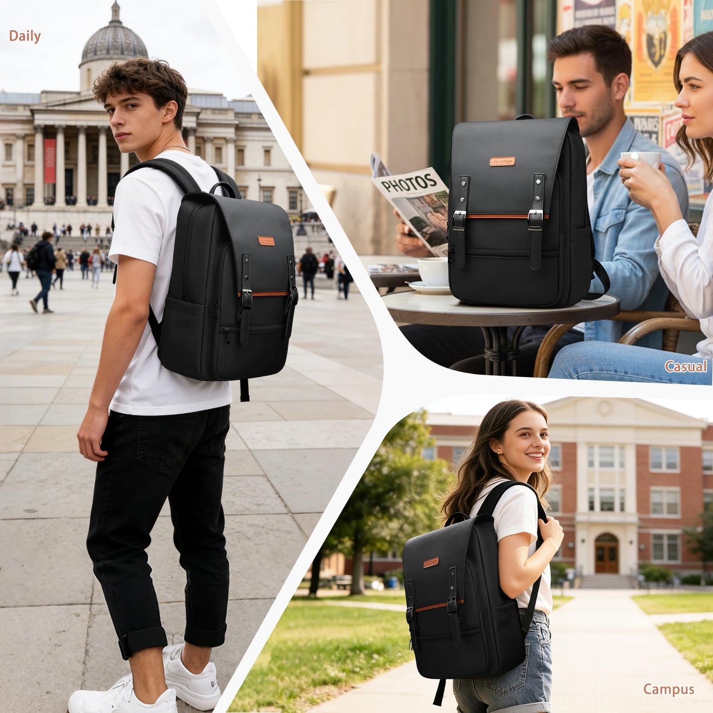 Slim Laptop Backpack for Men & Women, 15.6 Inch Lightweight Business Backpack with Magnetic Flap, Keychain, Casual Daypack College Bookbag Water-Resistant Travel Work Commuter Backpack, Black