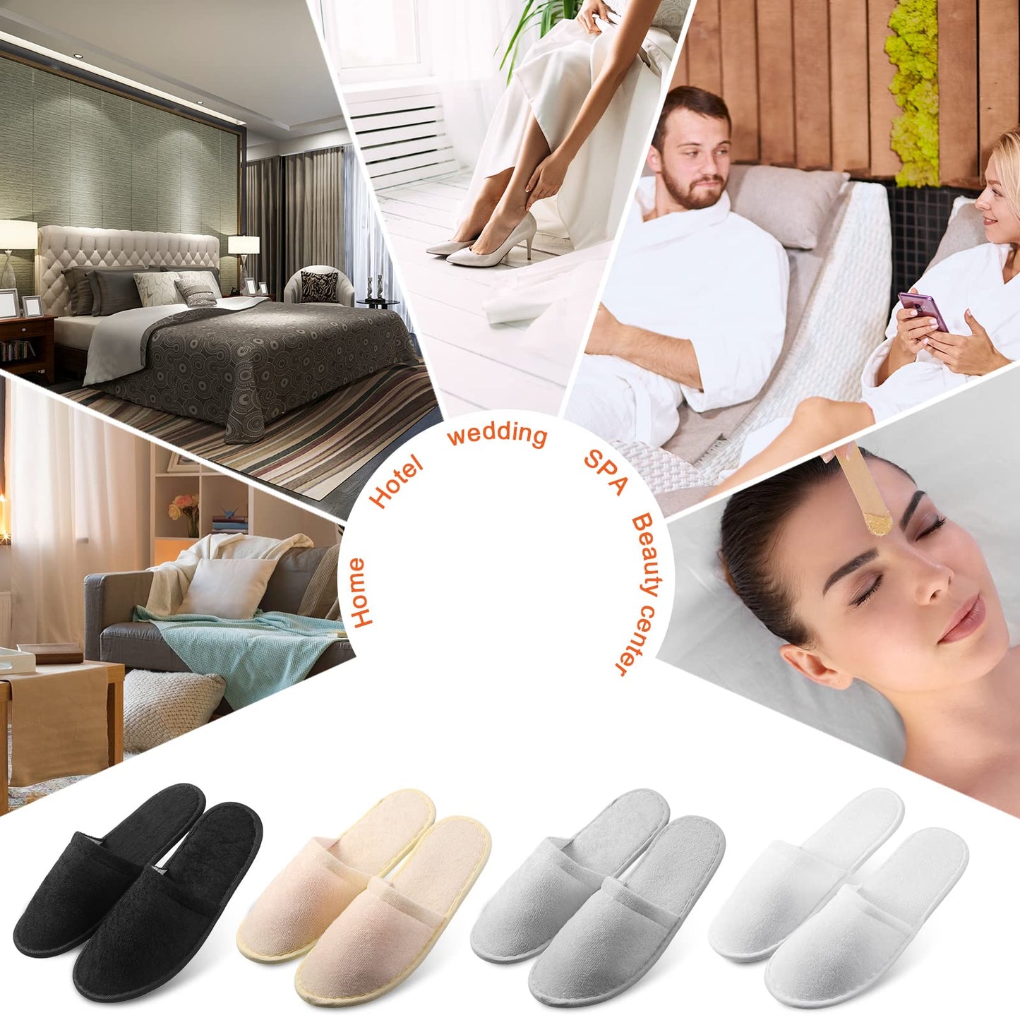 Geyoga 24 Pairs Disposable Slippers for Guests Bulk Women Men 2 Size Cotton Soft Hotel Spa Slippers for Home Indoor Travel Wedding Party(White, Light Gray, Black, Khaki,M)