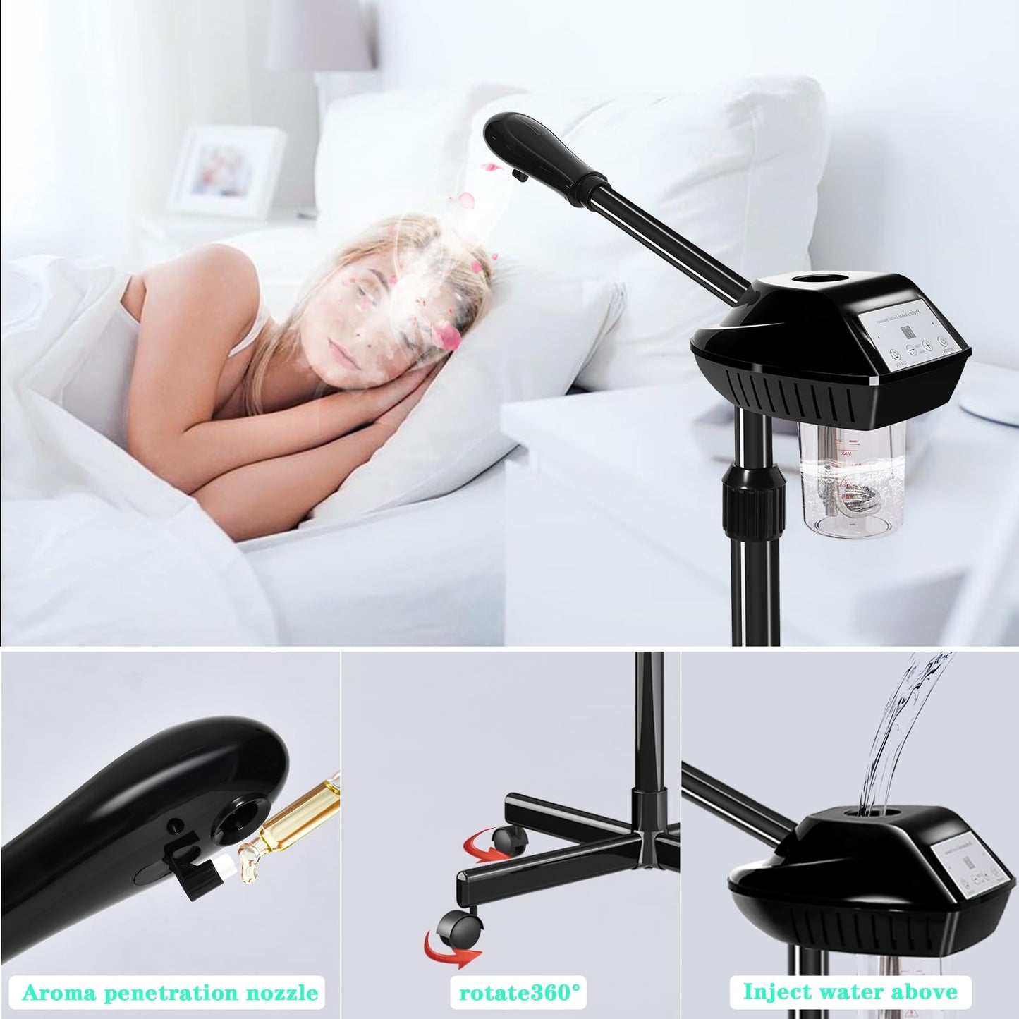 Lailelaodi Professional Ozone Facial Steamer on Wheels - Stand Steamer for Spa, Salon and Home Use