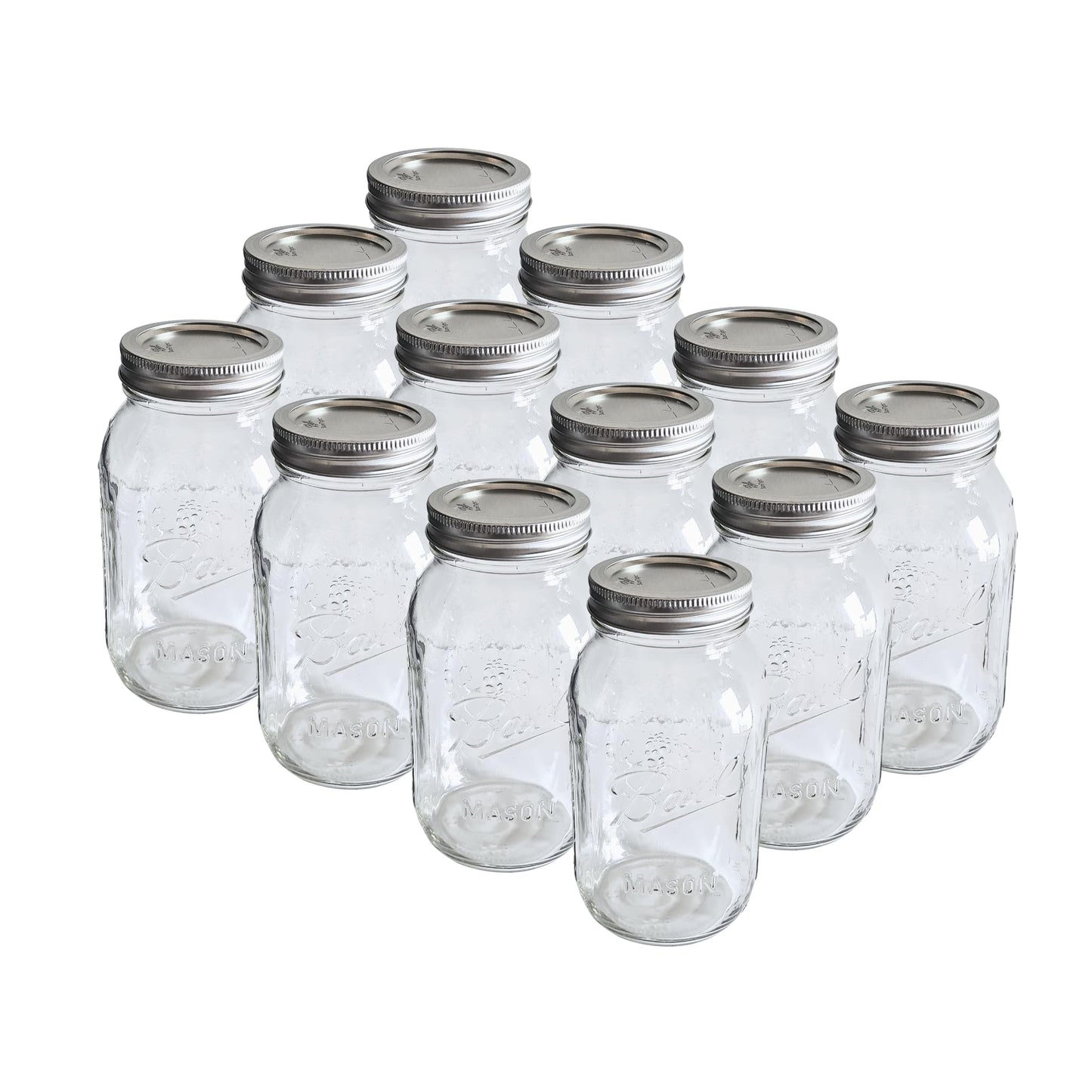 Ball - 16oz Regular Mouth Jars with Lids & Bands 12 Pack Jars, Large Glass Mason Jar for Food Storage with airtight Lid, 0.125 Gallon Glass Jar with Lid and Bands, Set of 12