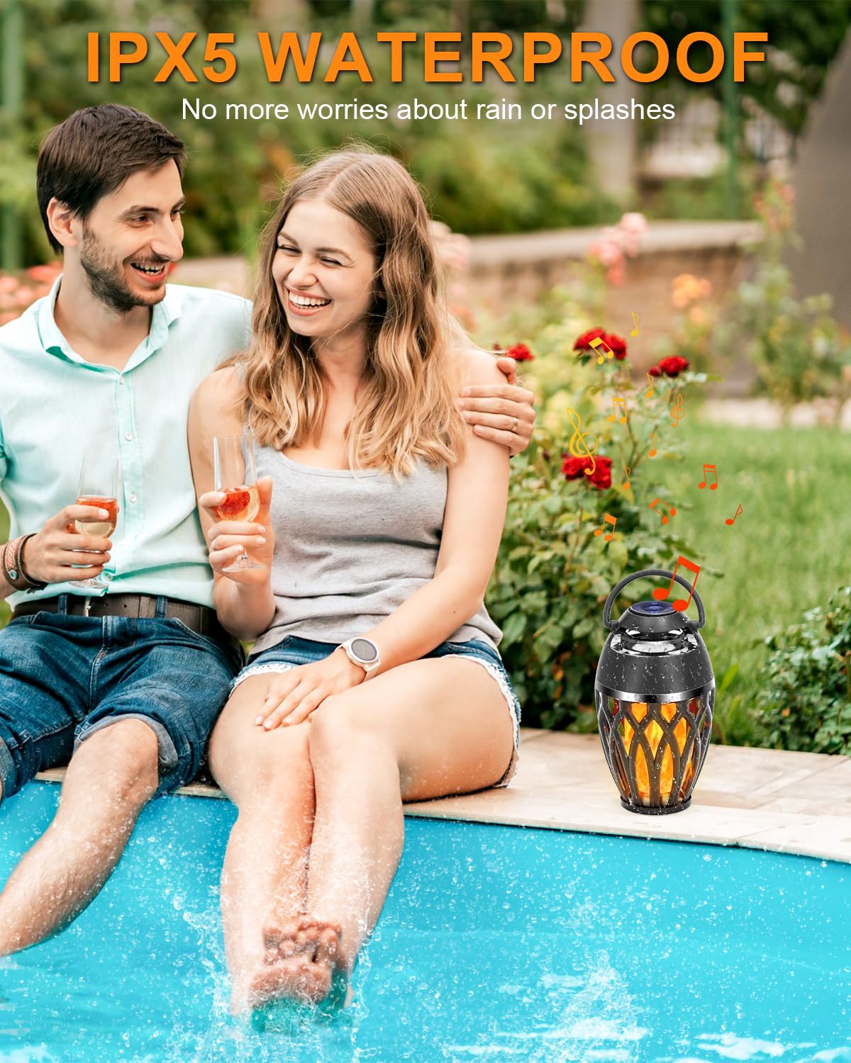 Vanten 2 Packs Outdoor Bluetooth Speakers, Bluetooth 5.0 Led Flame Speaker, IPX5 Waterproof Flame Torch Atmosphere Speaker, Flame Lamp, Gifts for Men Women, Decorations for Party Garden Patio