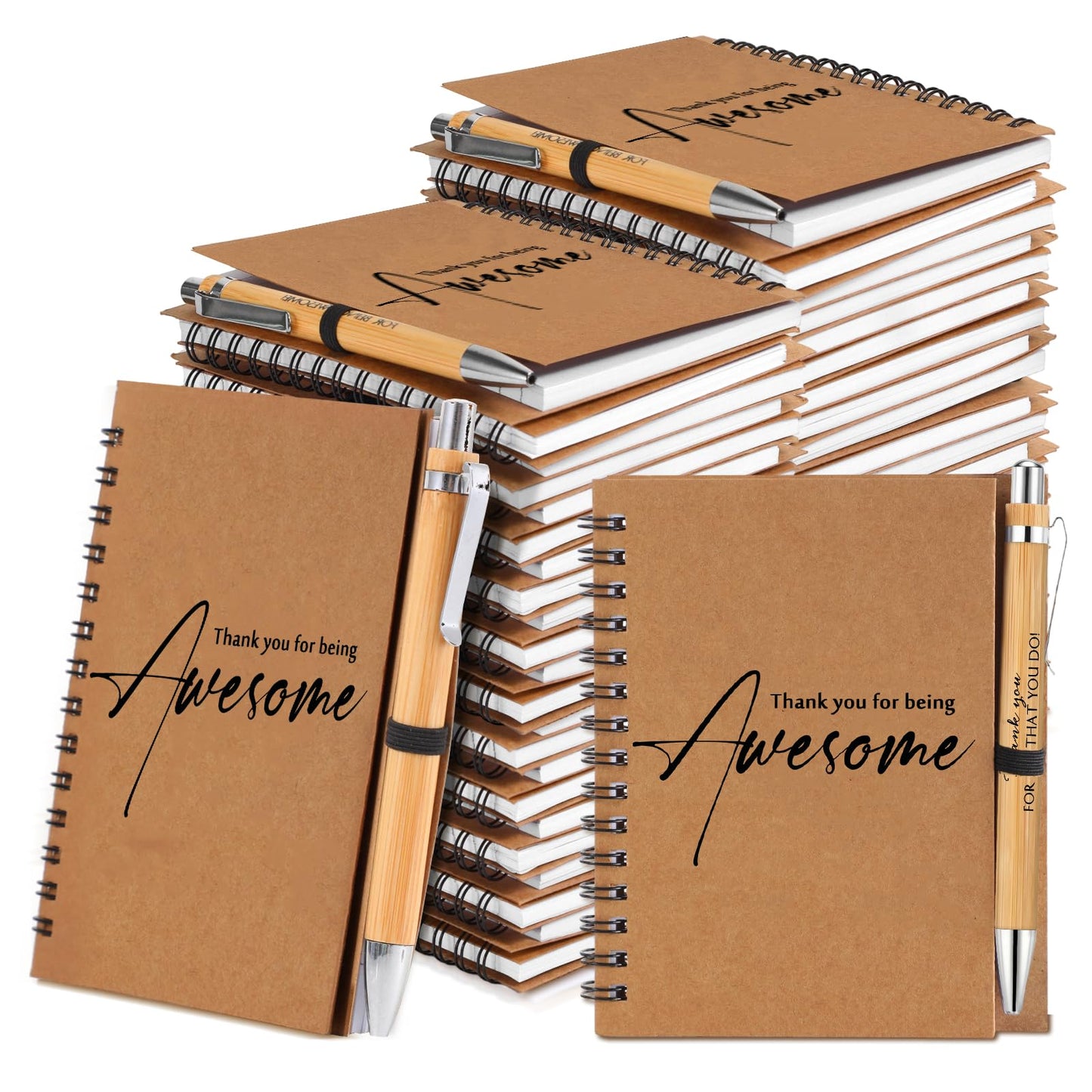 Honoson 80 Pcs/40 Set Spiral Notebook Bulk Employee Appreciation Gift 4x6 Inch Thank You for Being Awesome Inspirational Journal with Bamboo Pen for Staff Christmas Coworker