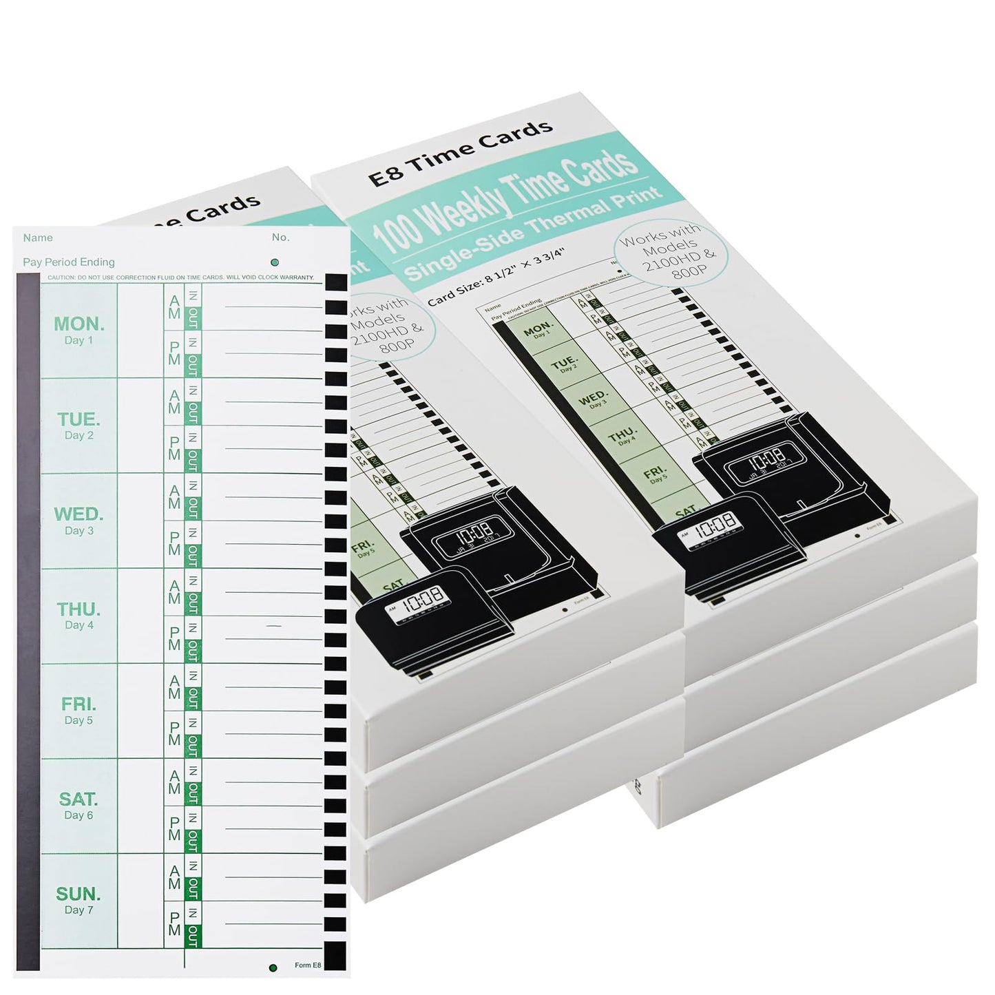 600 E8 Weekly Thermal Time Cards for Employees – Compatible with Lathem 2100HD & 800P Time Clocks – Time Card Pack, Single-Sided with Named Days (600-piece Pack)