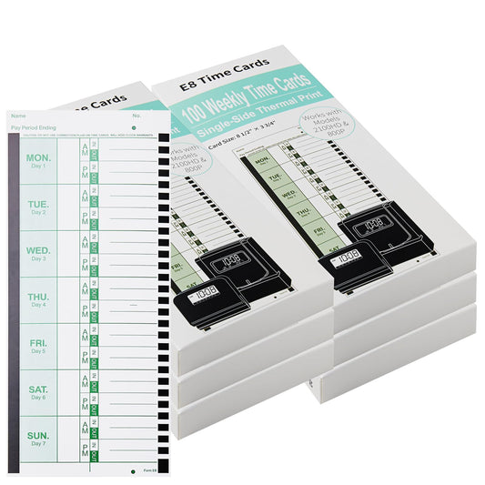 600 E8 Weekly Thermal Time Cards for Employees – Compatible with Lathem 2100HD & 800P Time Clocks – Time Card Pack, Single-Sided with Named Days (600-piece Pack)
