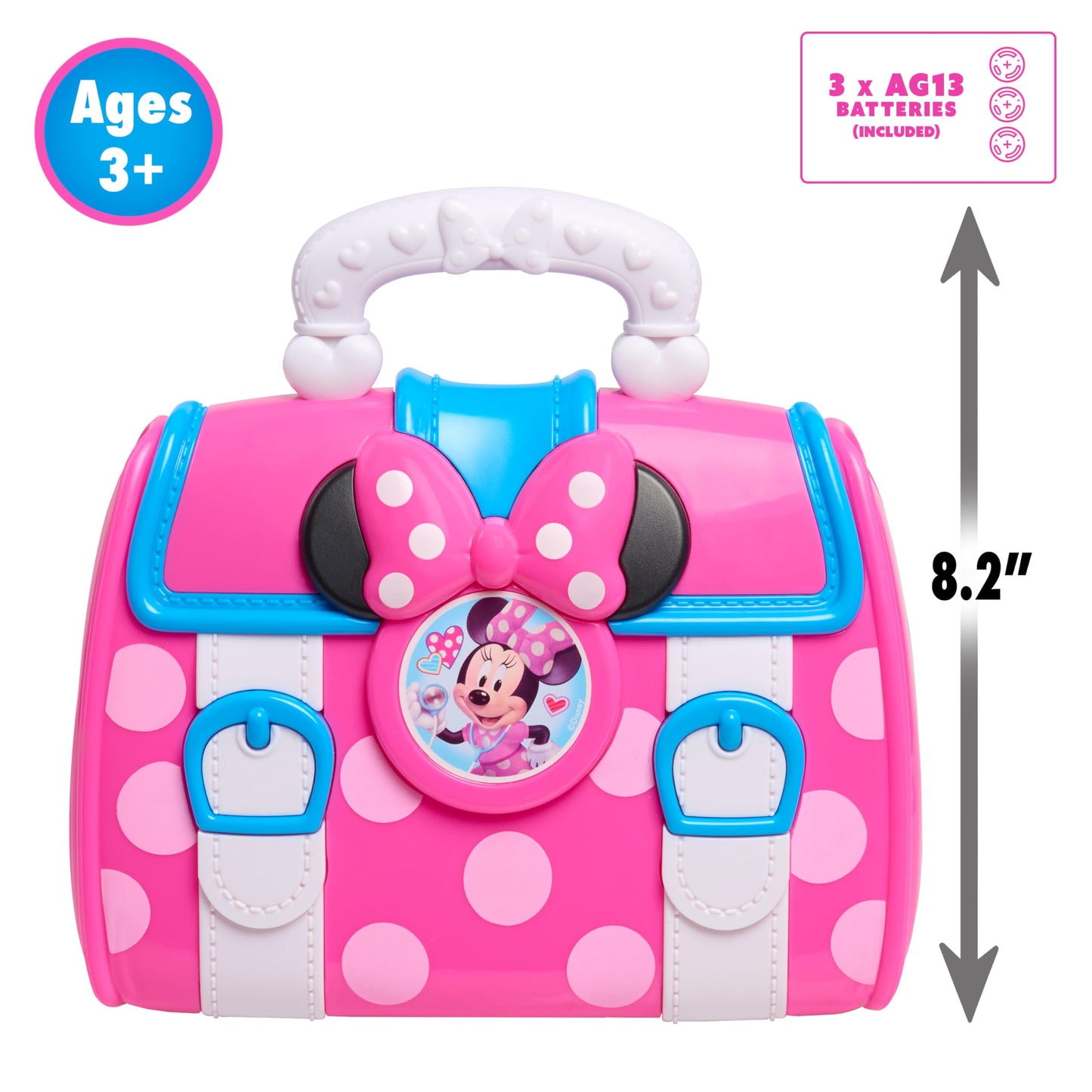 Disney Junior Minnie Mouse Bow-Care 8-Piece Doctor Kit for Toddlers Ages 3-5, Lights and Sounds Stethescope, Officially Licensed, Pink, Preschool Pretend Play