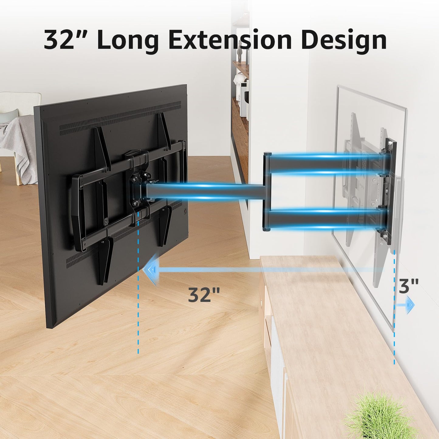 MOUNTUP Corner TV Wall Mount for Most 42-75 Inch TVs with 32” Long Extension, Long Arm TV Mount, Full Motion TVs Mount Swivel Articulating Mounts, MAX VESA 600x400mm, Holds up to 99 lbs