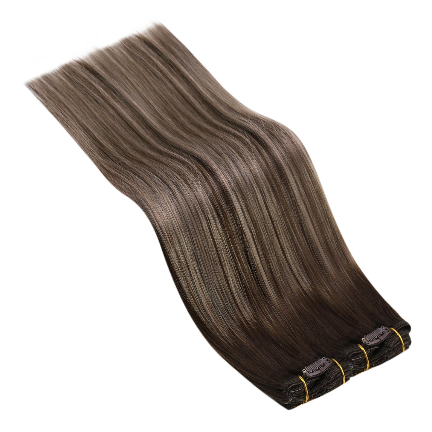 Ugeat Hair Clip in Human Hair Extensions 18 inch Clip in Remy Hair Extensions Human Hair Dark Brown Ombre Ash Brown Human Hair Clip in Extensions Brown 7pcs 120g