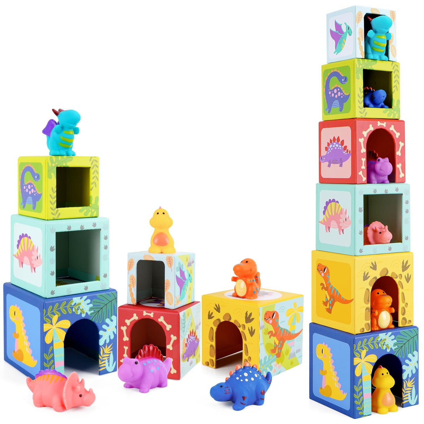 Toddlers and Babies Dinosaur Sorting and Stacking Toys Blocks for 1-3 Kids Preschool Learning, Numbers Nesting Boxes Montessori Toys Gifts for 1 2 3 Year Old Baby Boys Girls